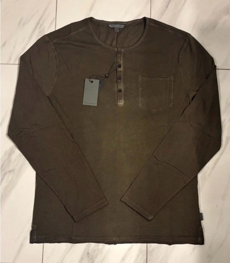 John Varvatos Mens Henley Long Sleeve T-Shirt Dark Olive New Unisex T-shirt, Sweatshirt, Hoodie, Long Sleeve Tee - T-Shirt, Sweatshirt, Hoodie