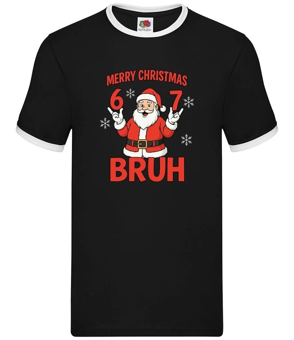 Merry Christmas Bruh - Mens Ringer - Six Seven 6 7 Meme Brainrot Funny Xmas Unisex T-shirt, Sweatshirt, Hoodie, Long Sleeve Tee - T-Shirt, Sweatshirt, Hoodie