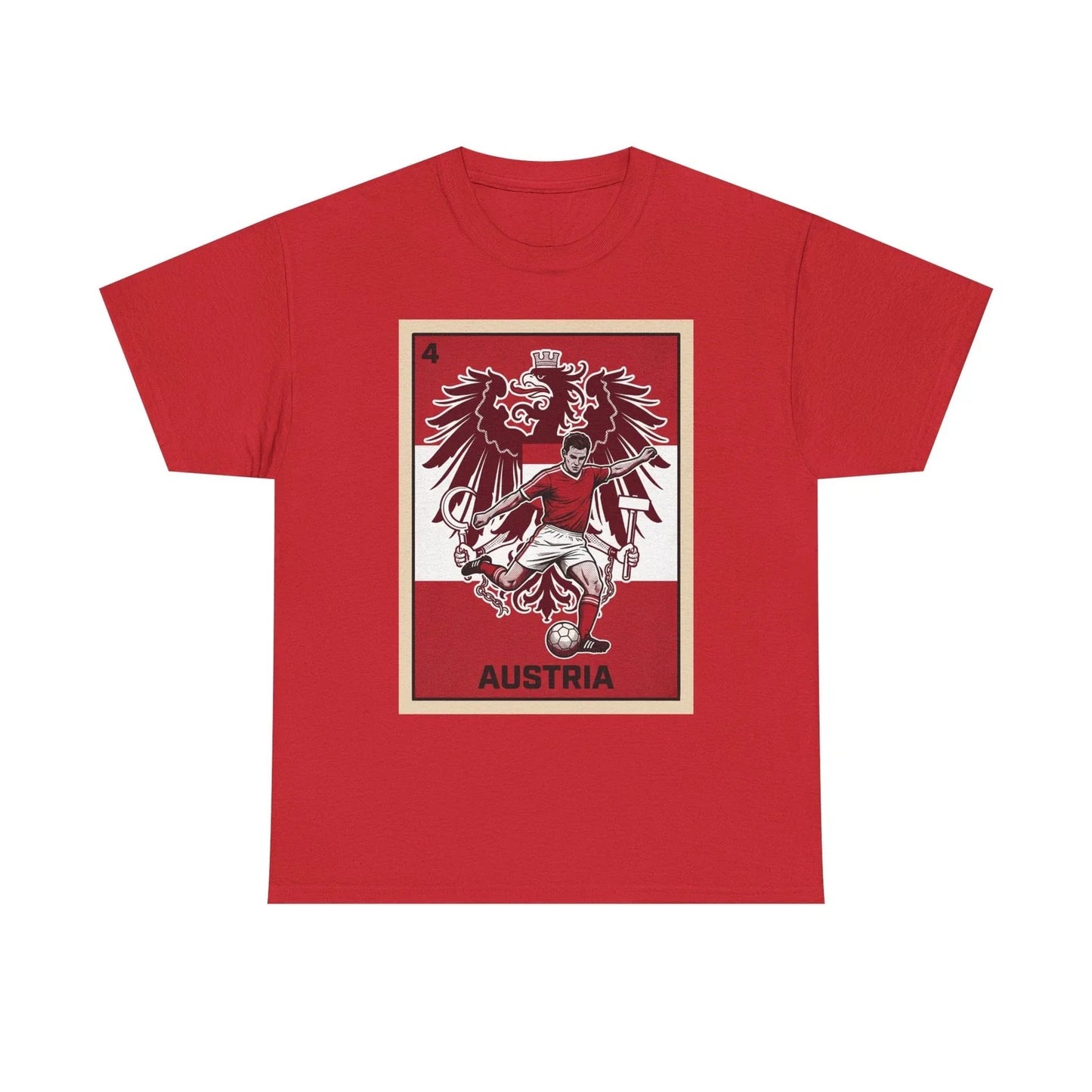 Retro Austria Football Shirt Mexican Loteria Card Style Soccer  T-Shirt Tee Unisex T-shirt, Sweatshirt, Hoodie, Long Sleeve Tee - T-Shirt, Sweatshirt, Hoodie