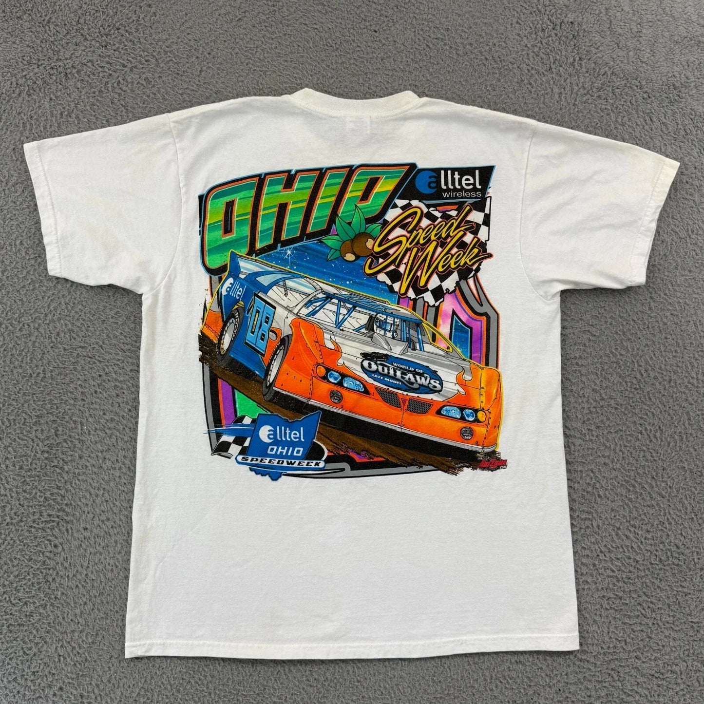 Vintage Ohio Speedweek T-Shirt Mens Large White World of Outlaws Racing Y2K USA Unisex T-shirt, Sweatshirt, Hoodie, Long Sleeve Tee - T-Shirt, Sweatshirt, Hoodie