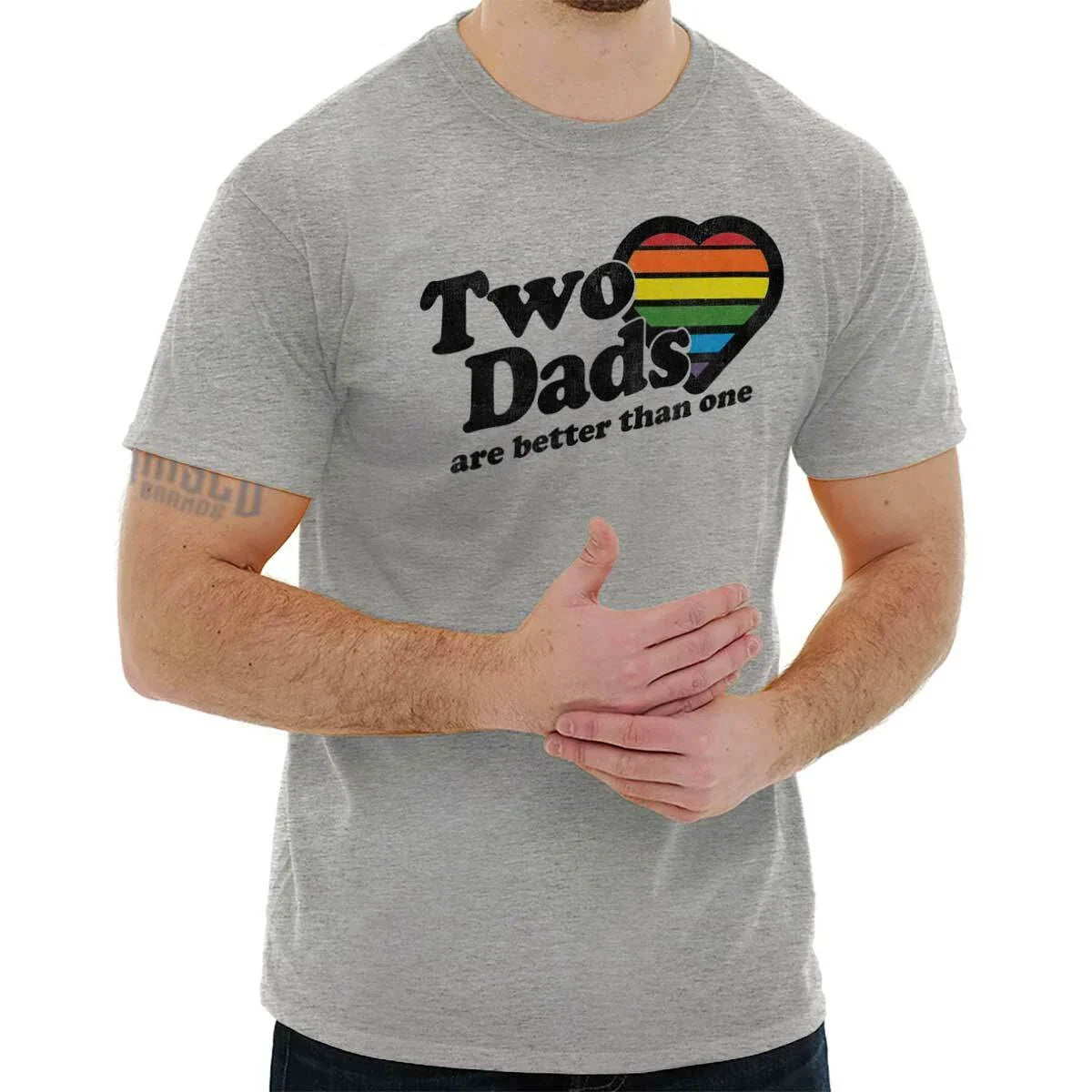 Two Dads Gay LGBTQ Adoption Fathers Gift Mens Casual Crewneck T Shirts Tees Unisex T-shirt, Sweatshirt, Hoodie, Long Sleeve Tee - T-Shirt, Sweatshirt, Hoodie