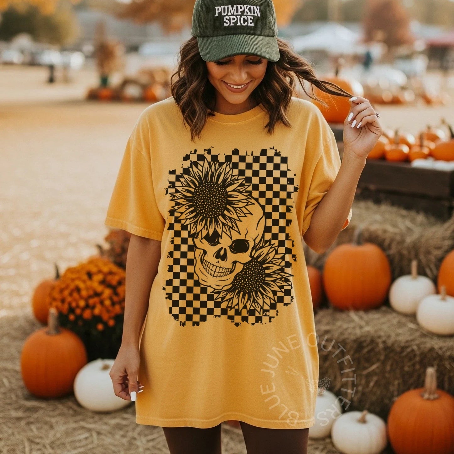 Sunflower Skull T-Shirt Retro Checkerboard Graphic Comfort Colors Tee SM-4XL Unisex T-shirt, Sweatshirt, Hoodie, Long Sleeve Tee - T-Shirt, Sweatshirt, Hoodie