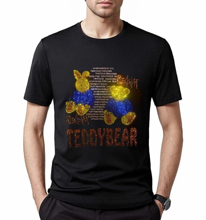 New Fashion Diamond Rhinestones Bear Luxury Men Black T-Shirt High Quality Unisex T-shirt, Sweatshirt, Hoodie, Long Sleeve Tee - T-Shirt, Sweatshirt, Hoodie