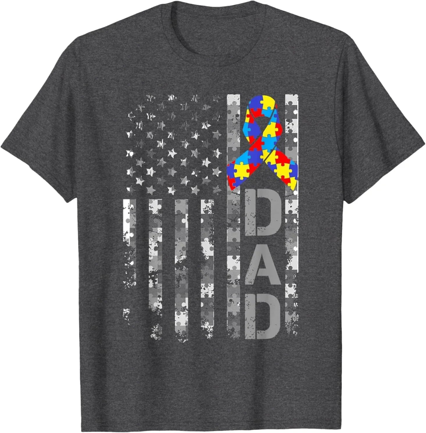 Autism Awareness Dad USA Flag Fathers day T-Shirt Unisex T-shirt, Sweatshirt, Hoodie, Long Sleeve Tee - T-Shirt, Sweatshirt, Hoodie