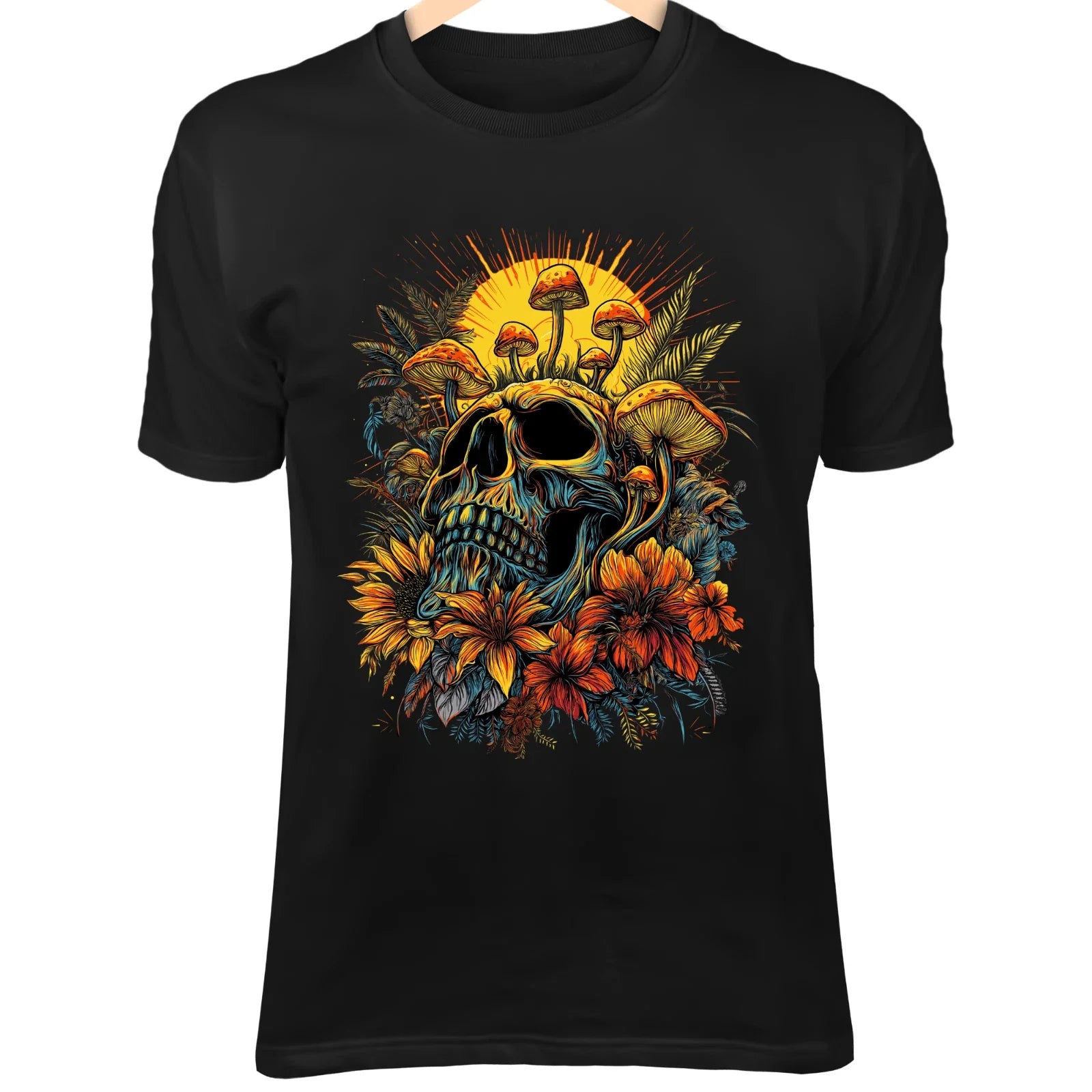 Golden Sun Rays Skull - Sun-Bleached Skull & Tropical Flowers Art Unisex T-shirt, Sweatshirt, Hoodie, Long Sleeve Tee - T-Shirt, Sweatshirt, Hoodie