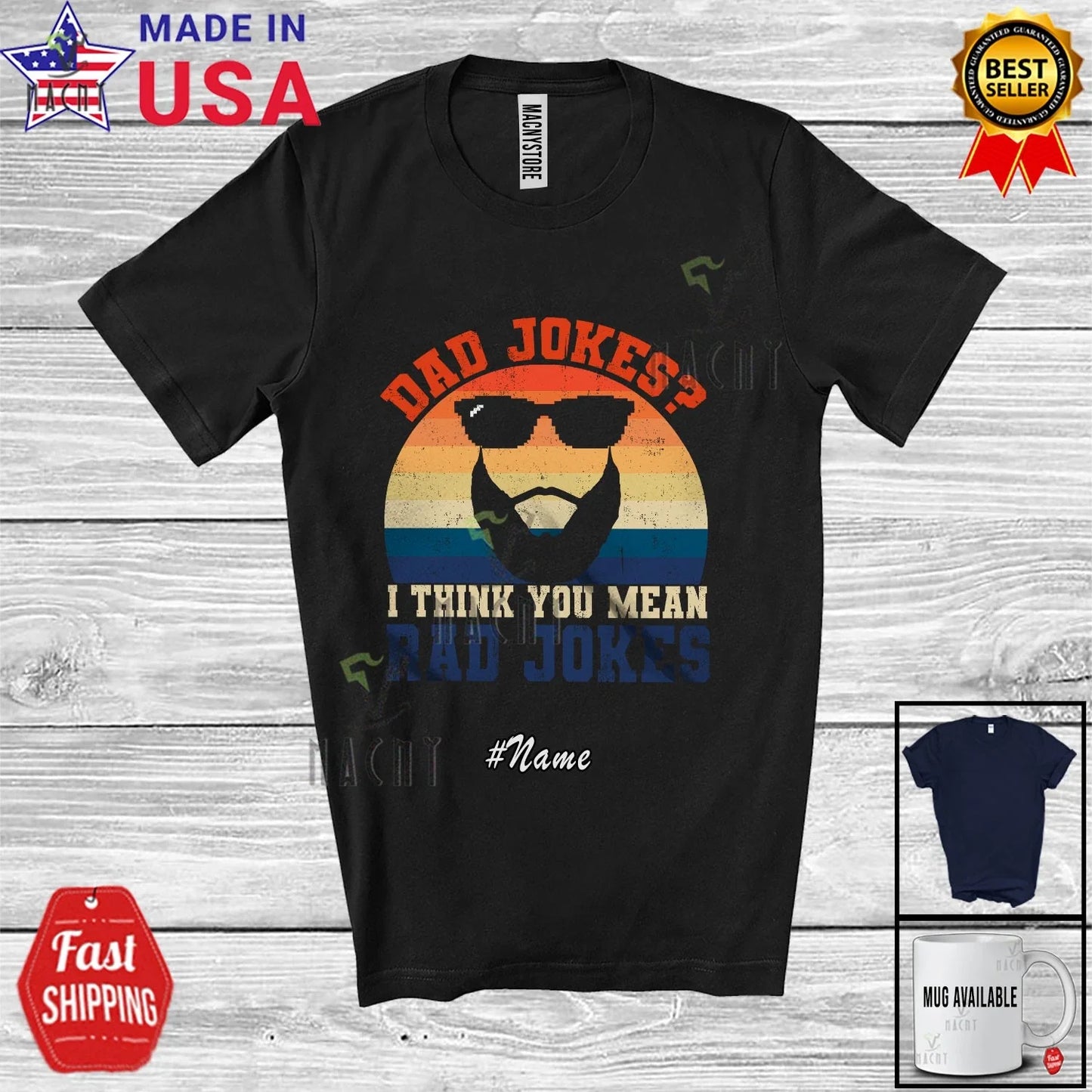 Custom Name Dad Jokes You Mean Rad Jokes; Father's Day Beard Vintage Retro Shirt Unisex T-shirt, Sweatshirt, Hoodie, Long Sleeve Tee - T-Shirt, Sweatshirt, Hoodie