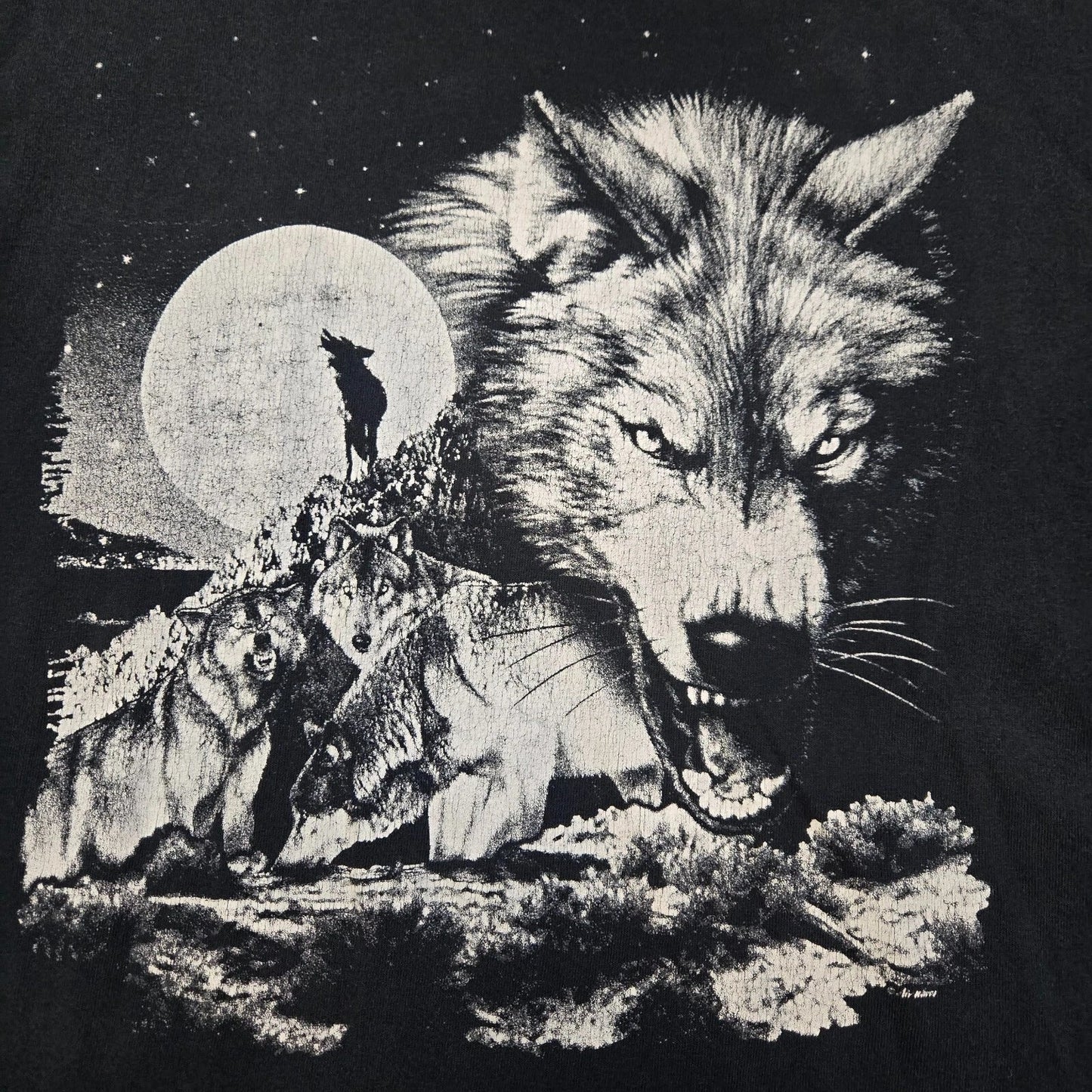 Mens XL Howling Night Wolves Wolf Pack Biker Tee Shirt Moon Black White VTG Y2K Unisex T-shirt, Sweatshirt, Hoodie, Long Sleeve Tee - T-Shirt, Sweatshirt, Hoodie