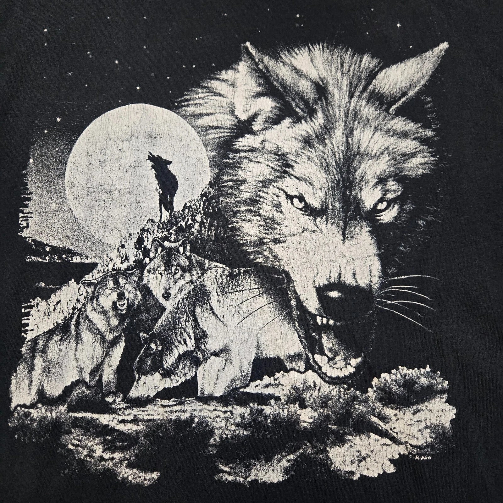 Mens XL Howling Night Wolves Wolf Pack Biker Tee Shirt Moon Black White VTG Y2K Unisex T-shirt, Sweatshirt, Hoodie, Long Sleeve Tee - T-Shirt, Sweatshirt, Hoodie