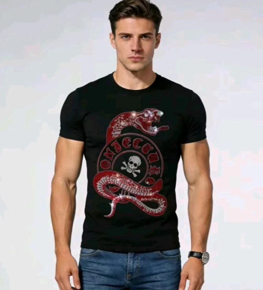 New Men Luxury Diamond Snake Rhinestones Fashion Gothic T-Shirt High Quality Unisex T-shirt, Sweatshirt, Hoodie, Long Sleeve Tee - T-Shirt, Sweatshirt, Hoodie