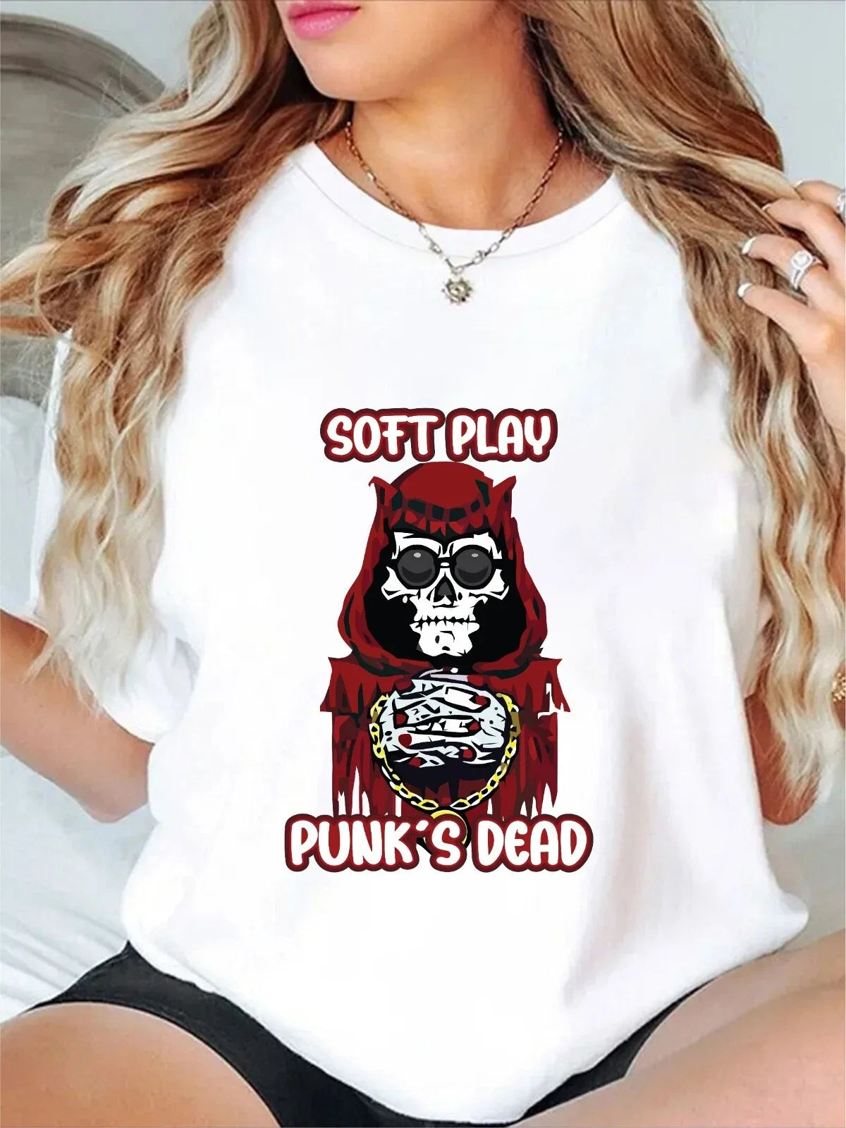 Soft Play Punk's Dead T-Shirt Grim Reaper Goth Punk Graphic Unisex Gift Tee Top Unisex T-shirt, Sweatshirt, Hoodie, Long Sleeve Tee - T-Shirt, Sweatshirt, Hoodie