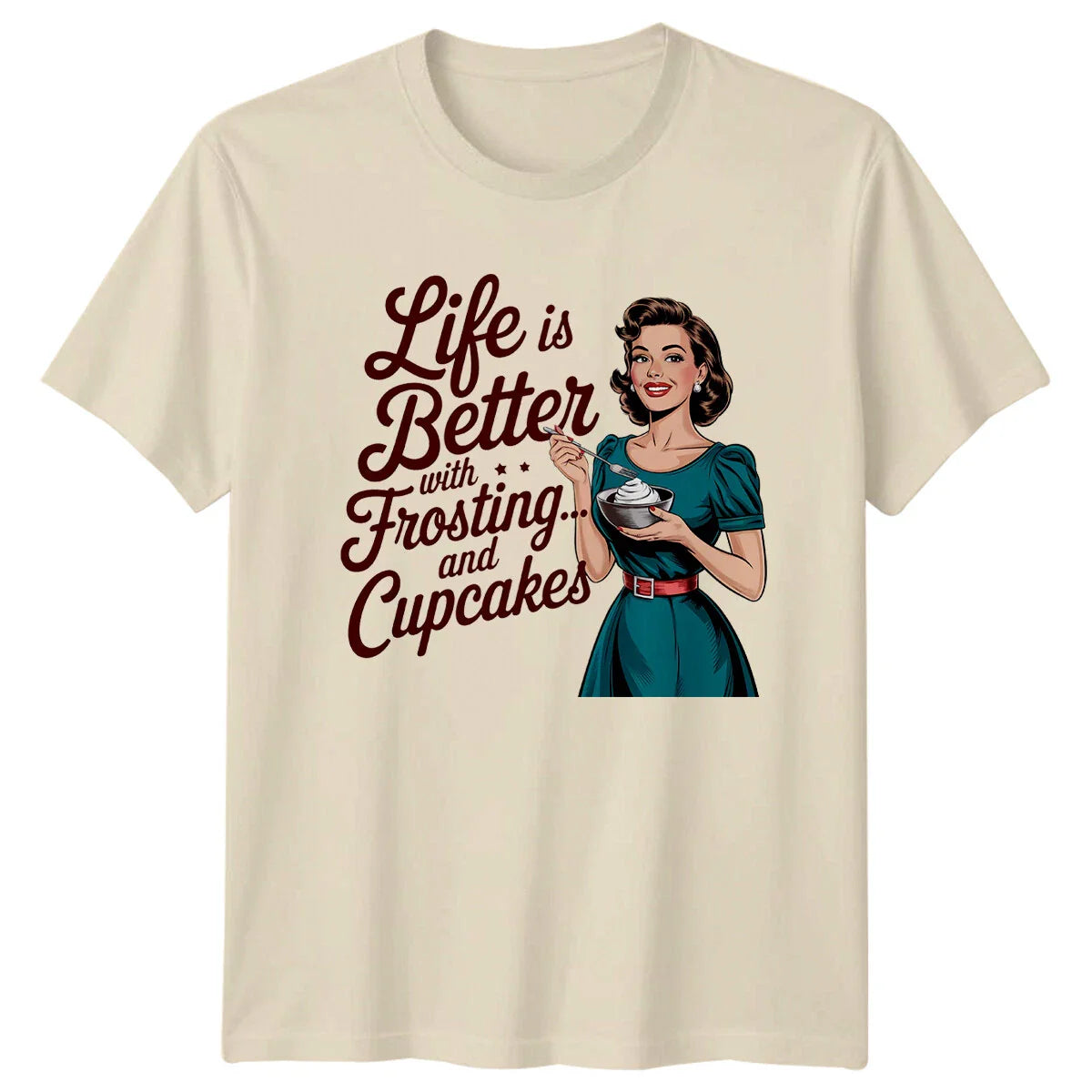 Retro "Life Is Better With Frosting... And Cupcakes" Funny T-Shirt Unisex T-shirt, Sweatshirt, Hoodie, Long Sleeve Tee - T-Shirt, Sweatshirt, Hoodie