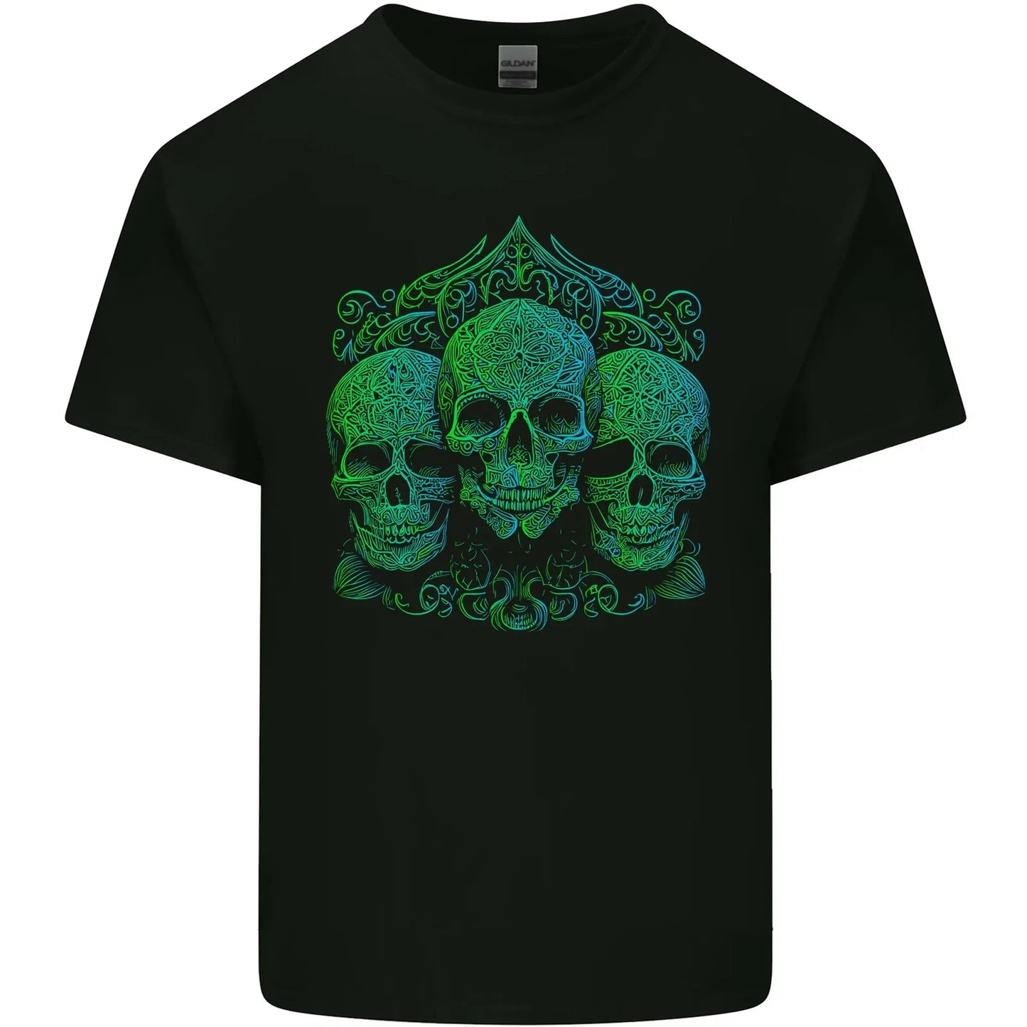 3 Ornate Green Skulls Gothic Goth Mens Cotton T-Shirt Tee Top Unisex T-shirt, Sweatshirt, Hoodie, Long Sleeve Tee - T-Shirt, Sweatshirt, Hoodie