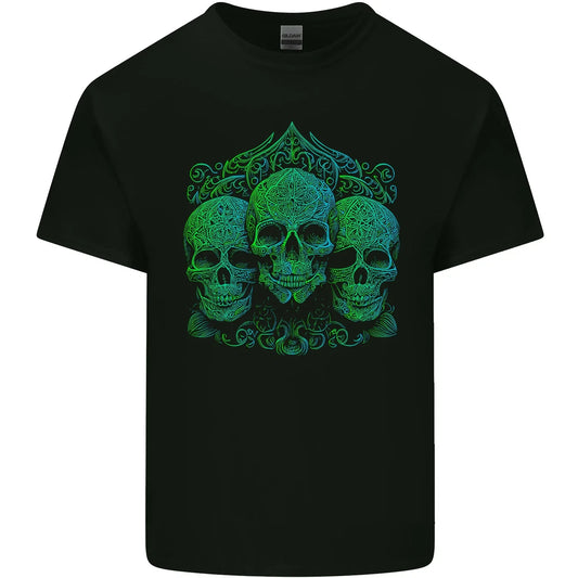 3 Ornate Green Skulls Gothic Goth Mens Cotton T-Shirt Tee Top Unisex T-shirt, Sweatshirt, Hoodie, Long Sleeve Tee - T-Shirt, Sweatshirt, Hoodie