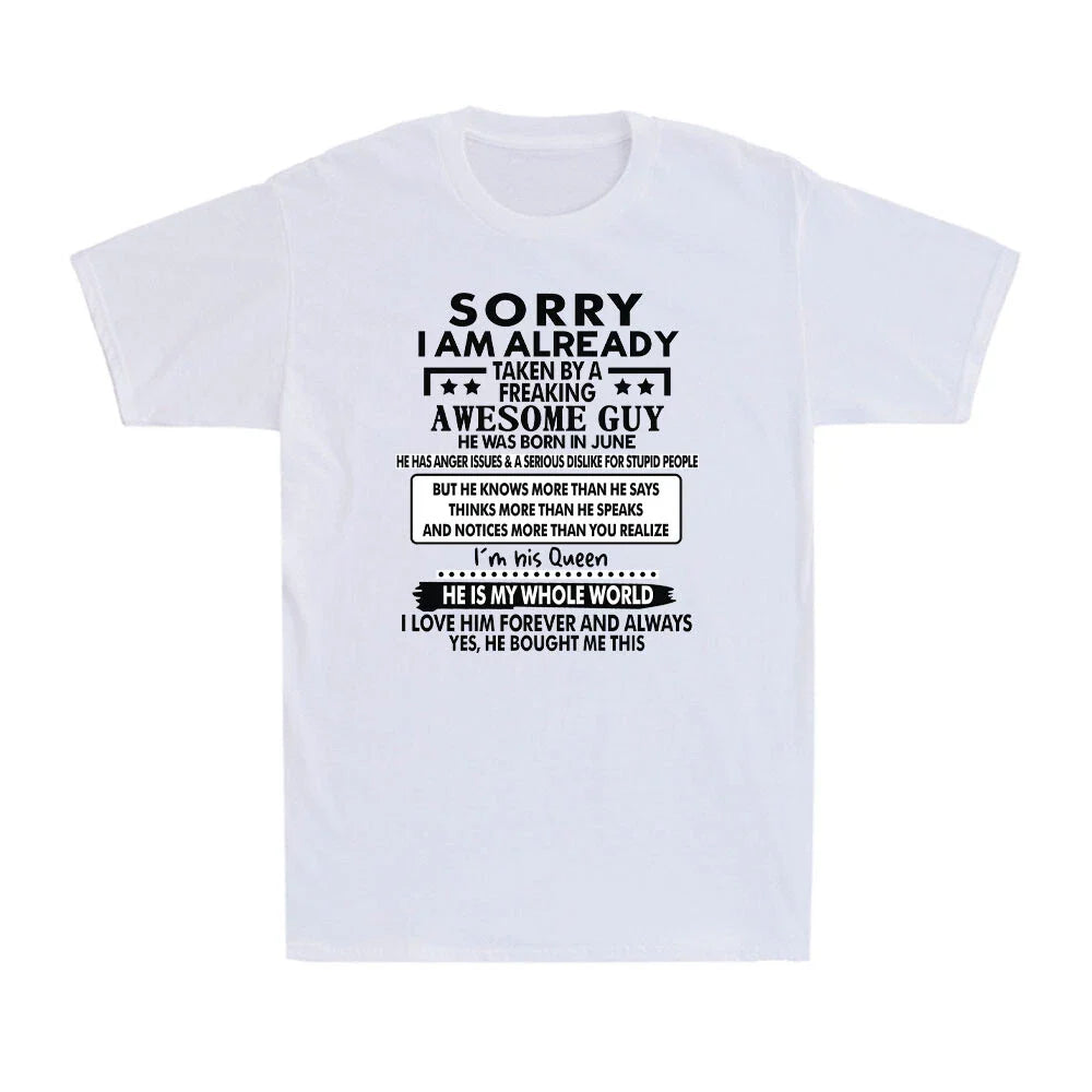 Sorry I Am Already Taken By A Freaking Awesome Guy Husband Gift Men's T-Shirt Unisex T-shirt, Sweatshirt, Hoodie, Long Sleeve Tee - T-Shirt, Sweatshirt, Hoodie