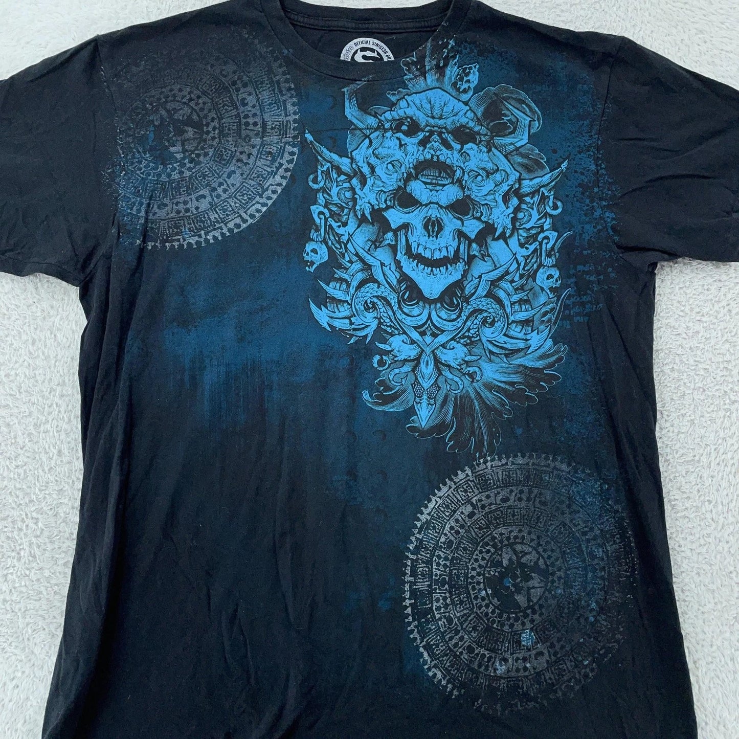 Sinister Brand Shirt L/XL Black Blue Skull Graphic All Over Print Gothic Y2K Unisex T-shirt, Sweatshirt, Hoodie, Long Sleeve Tee - T-Shirt, Sweatshirt, Hoodie