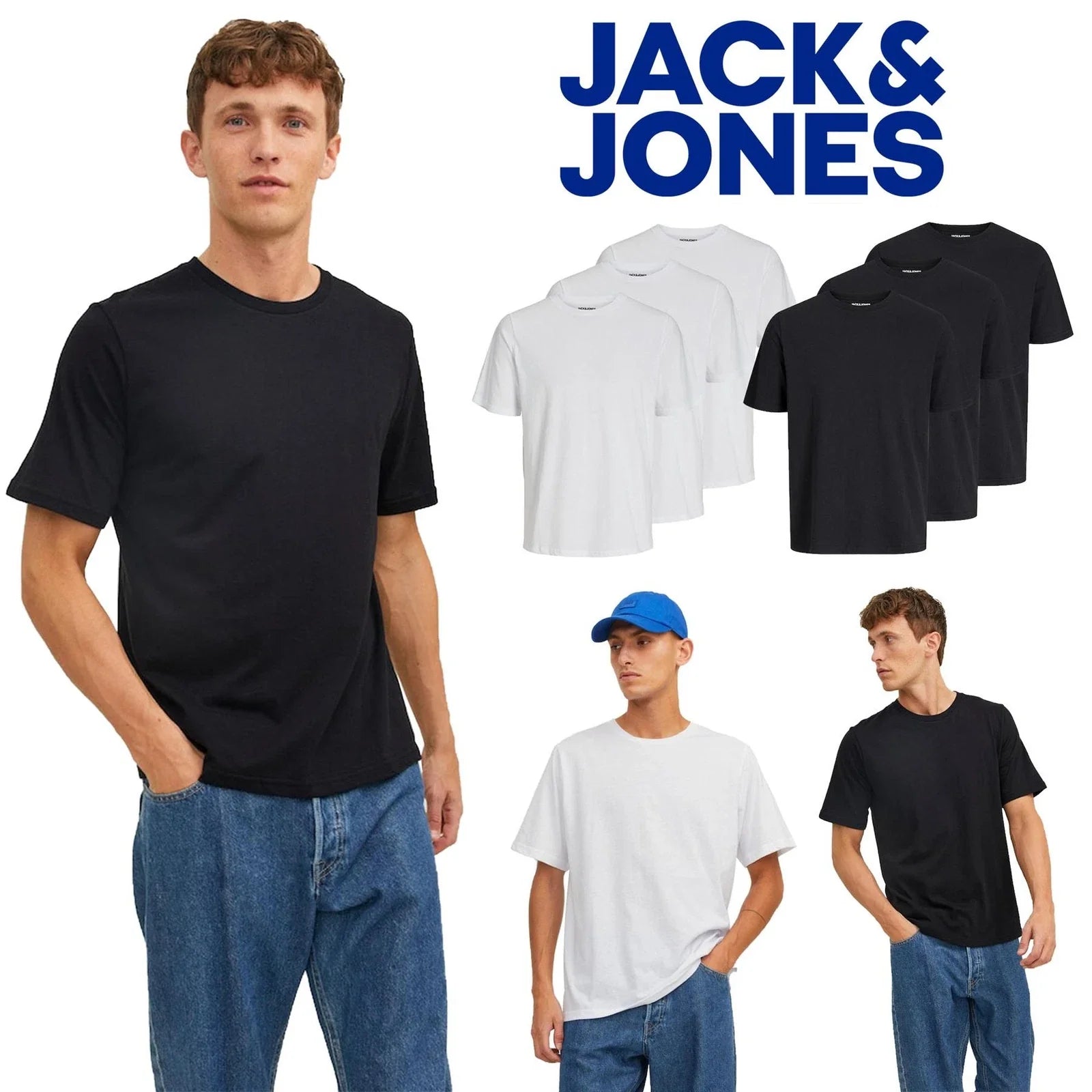 Mens Multipack T-shirt Jack & Jones 3 Pack T-shirts Classic Plain Tee - S to 2XL Unisex T-shirt, Sweatshirt, Hoodie, Long Sleeve Tee - T-Shirt, Sweatshirt, Hoodie