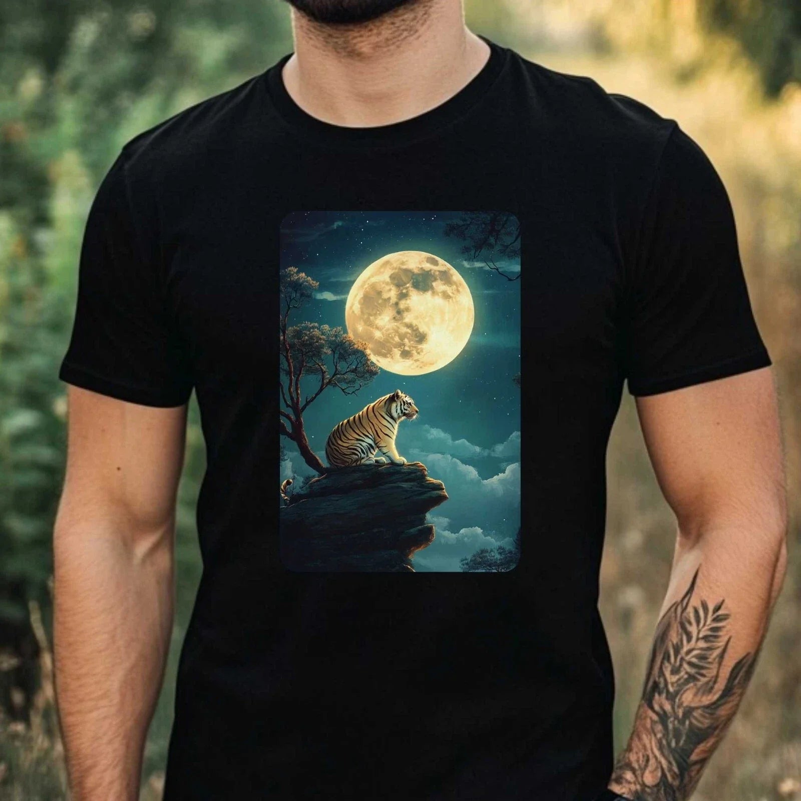 Mens Tiger Full Moon Print Cotton T-Shirt Size XS to 5XL Unisex T-shirt, Sweatshirt, Hoodie, Long Sleeve Tee - T-Shirt, Sweatshirt, Hoodie