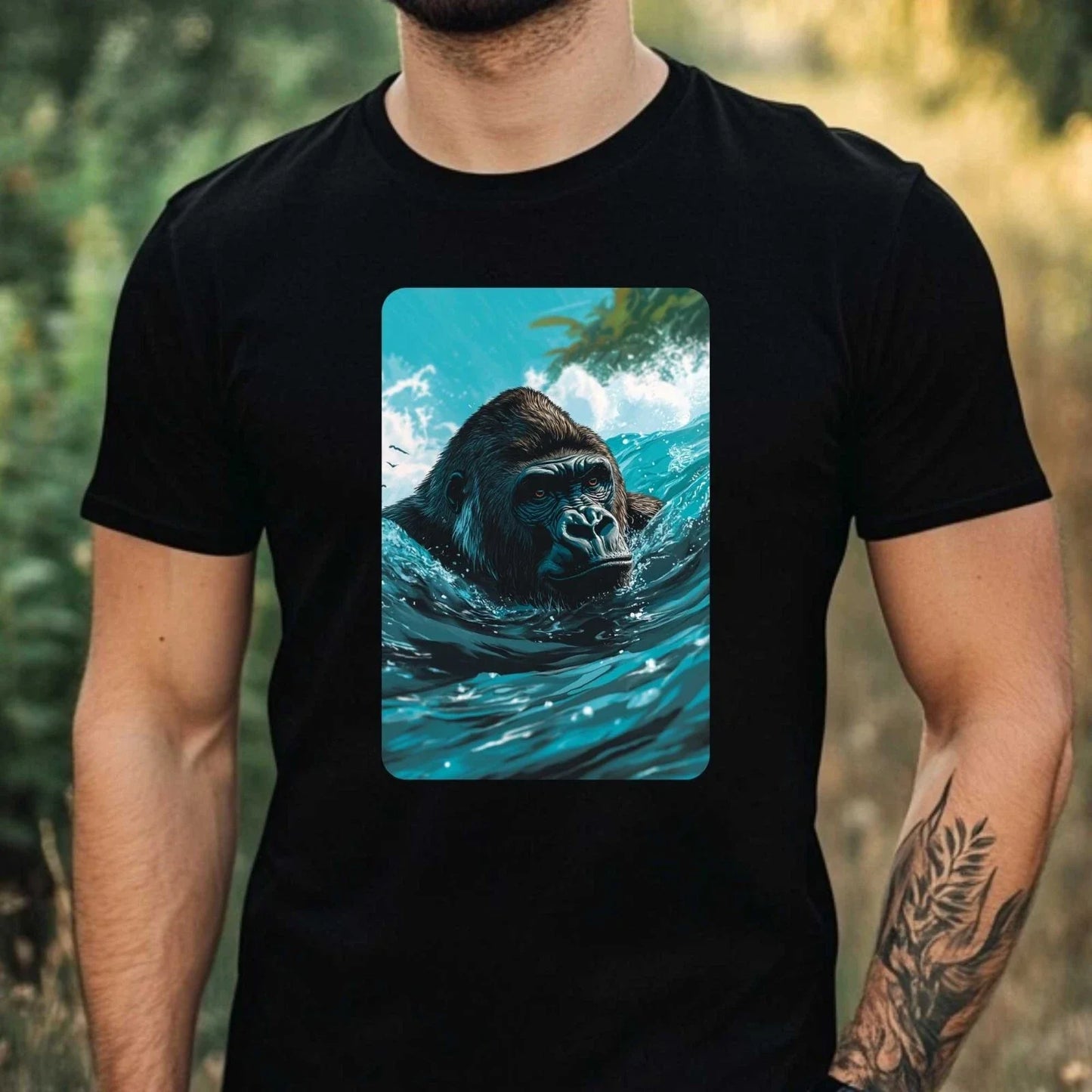 Mens Gorilla Swimming in Ocean Motif Cotton T-Shirt Size XS to 5XL Unisex T-shirt, Sweatshirt, Hoodie, Long Sleeve Tee - T-Shirt, Sweatshirt, Hoodie