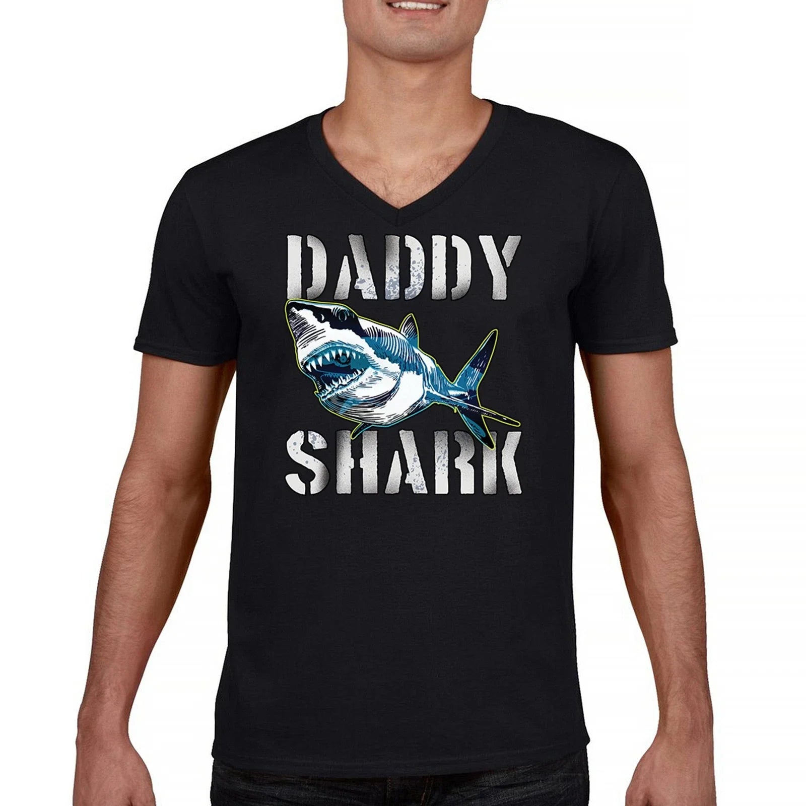 Daddy Shark Funny Father's Day V-Neck T-shirt Funny Dad Joke Grandpa Papa Tee Unisex T-shirt, Sweatshirt, Hoodie, Long Sleeve Tee - T-Shirt, Sweatshirt, Hoodie