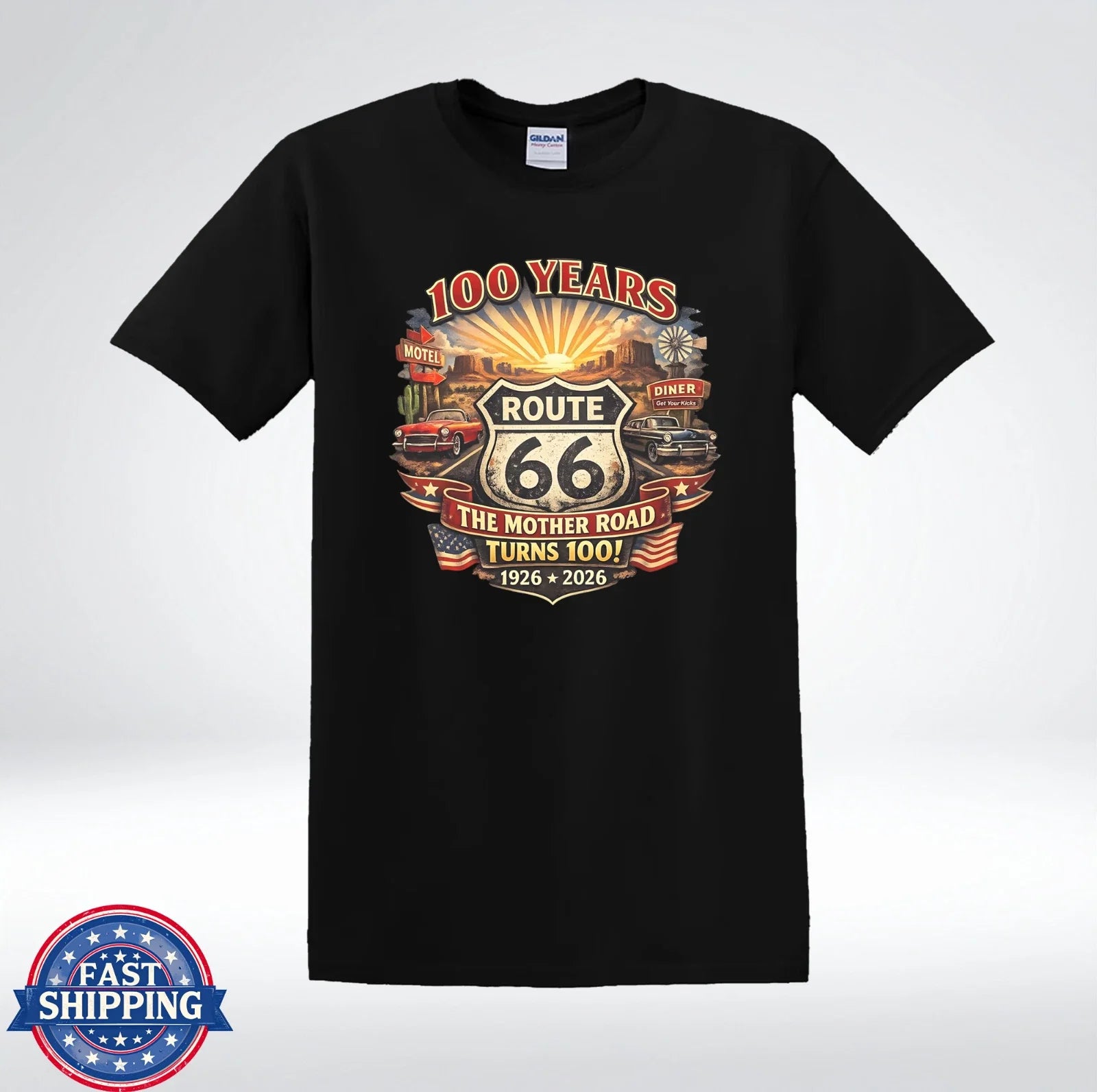 Route 66 100th Anniversary Classic American Highway T-Shirt Unisex T-shirt, Sweatshirt, Hoodie, Long Sleeve Tee - T-Shirt, Sweatshirt, Hoodie