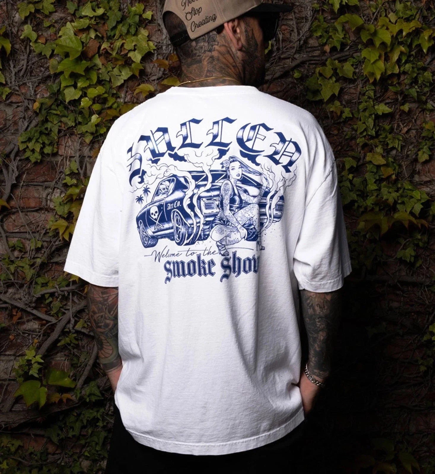 SULLLEN CLOTHING SMOKE SHOW WHITE  '1 TON' OVERSIZED HEAVYWEIGHT PREMIUM T-SHIRT Unisex T-shirt, Sweatshirt, Hoodie, Long Sleeve Tee - T-Shirt, Sweatshirt, Hoodie