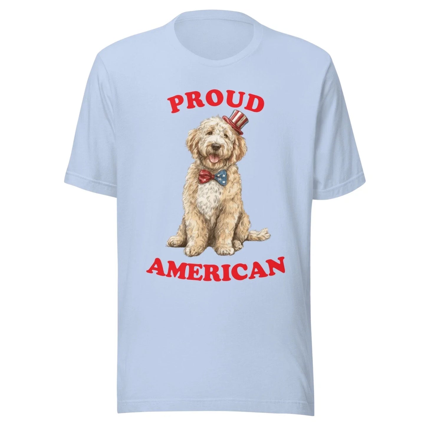 GOLDENDOODLE SHIRT - PATRIOTIC 4TH JULY AMERICAN ADULT TEE - ALL SIZES - LT BLUE Unisex T-shirt, Sweatshirt, Hoodie, Long Sleeve Tee - T-Shirt, Sweatshirt, Hoodie
