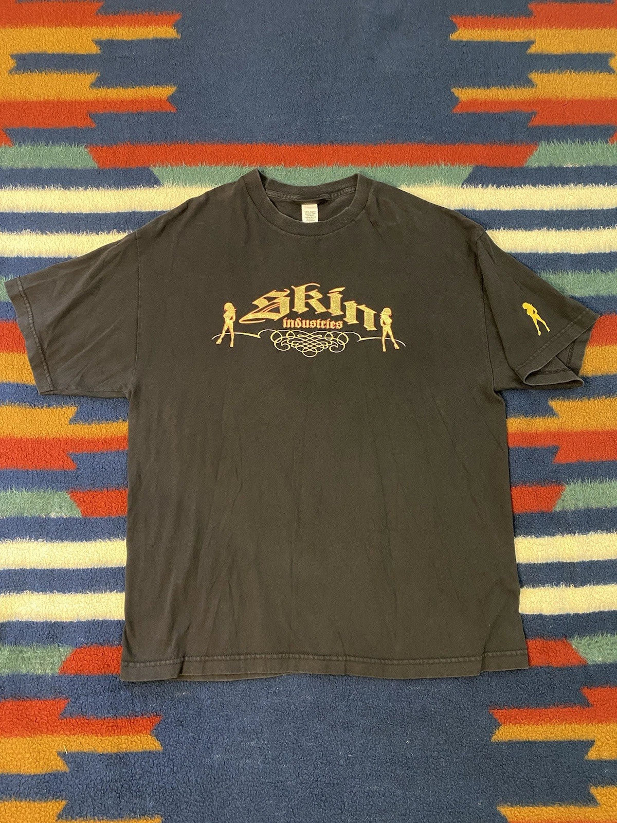 Skin Industries Biker Graphic Black Men's XL T-Shirt Vintage Metallic Gold Logo Unisex T-shirt, Sweatshirt, Hoodie, Long Sleeve Tee - T-Shirt, Sweatshirt, Hoodie