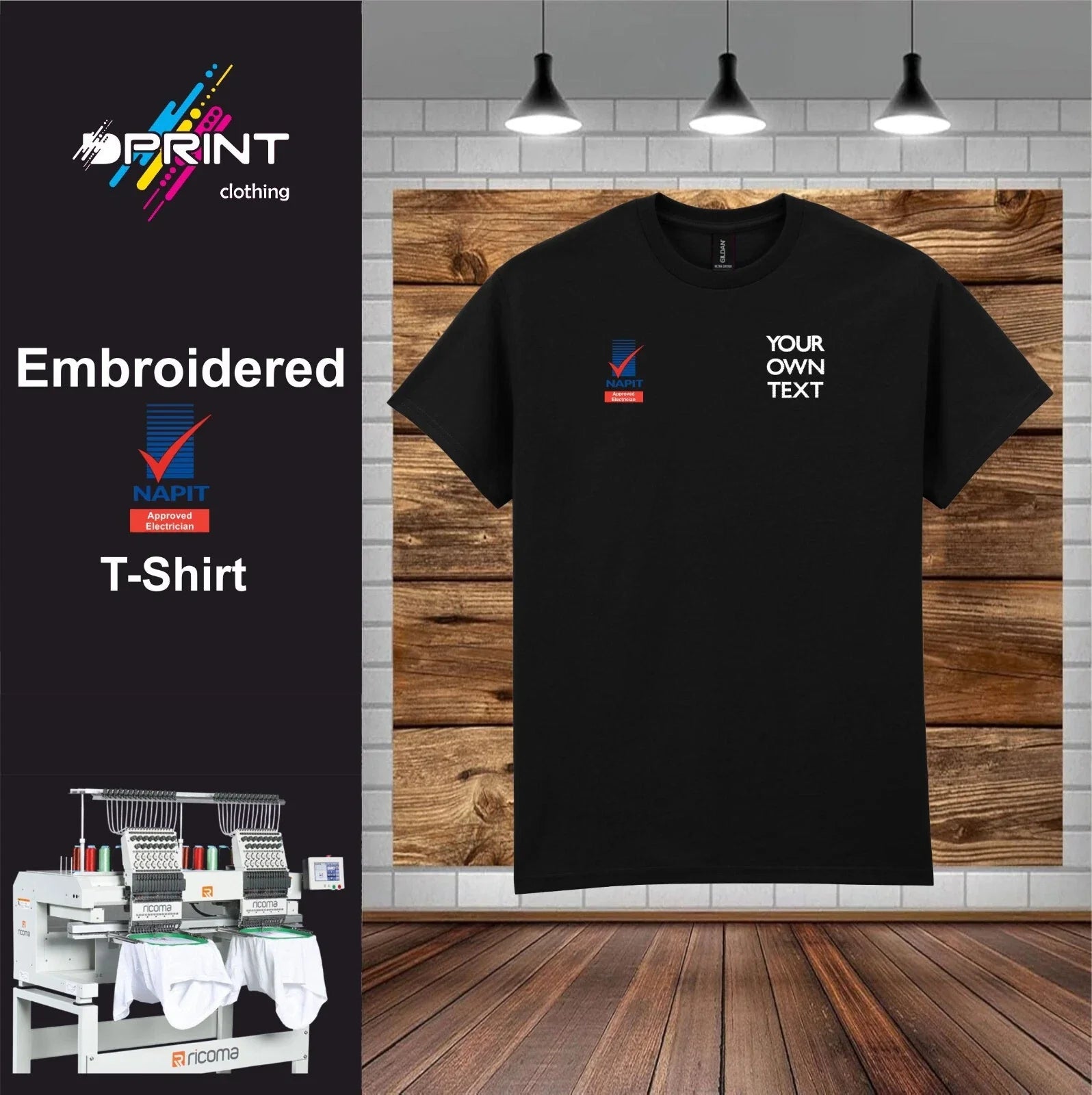 Napit Electrician Embroidered Personalised T-Shirt With Company Name workwear Unisex T-shirt, Sweatshirt, Hoodie, Long Sleeve Tee - T-Shirt, Sweatshirt, Hoodie