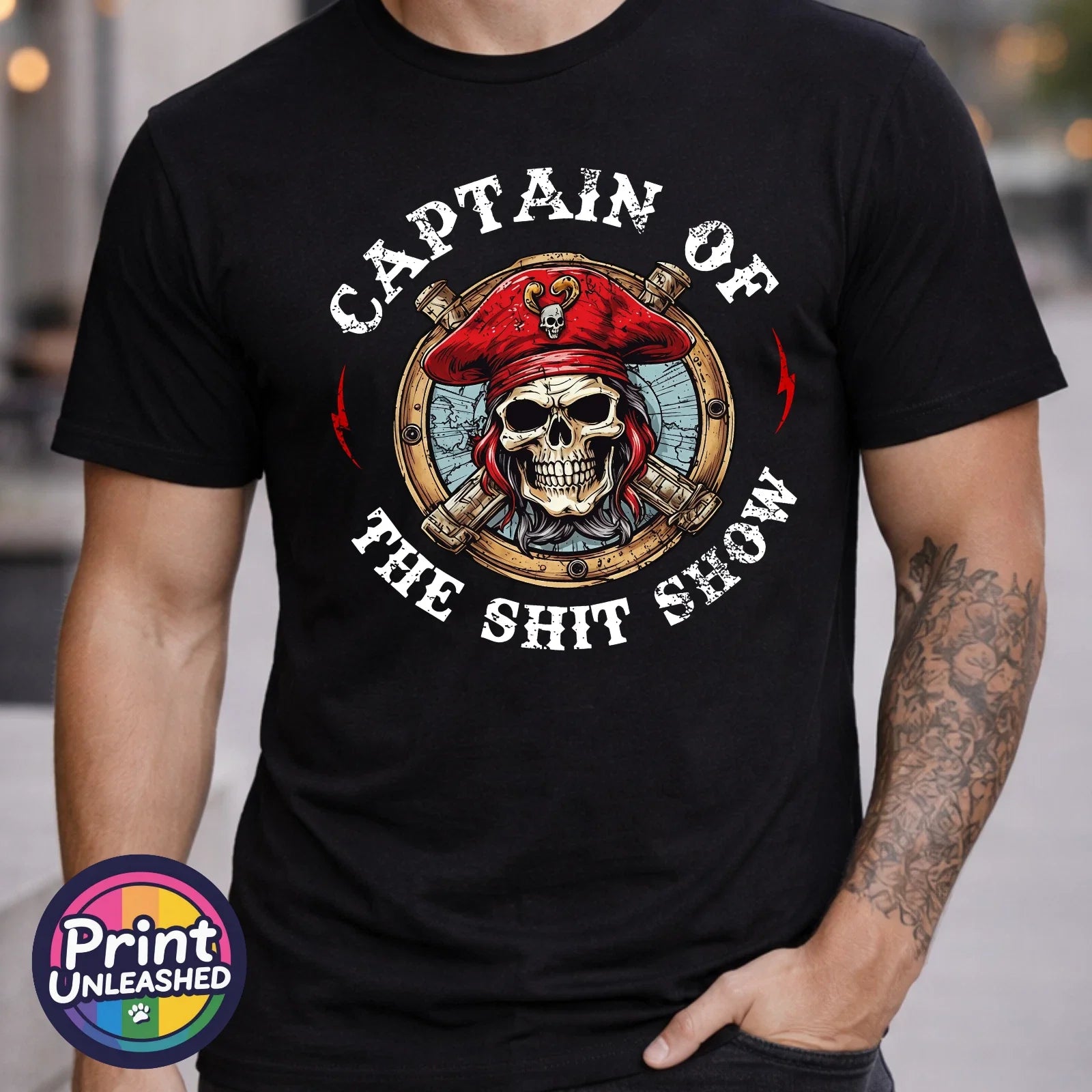 Captain Of The Sh*t Show T Shirt Funny Pirate Skull Sarcastic Humour Tee Unisex Unisex T-shirt, Sweatshirt, Hoodie, Long Sleeve Tee - T-Shirt, Sweatshirt, Hoodie