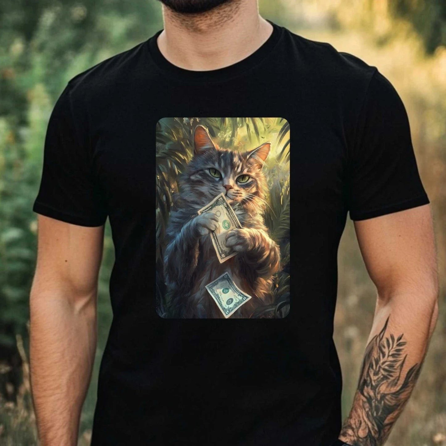 Mens Funny Cat Money Print Cotton T-Shirt Size XS to 5XL Unisex T-shirt, Sweatshirt, Hoodie, Long Sleeve Tee - T-Shirt, Sweatshirt, Hoodie