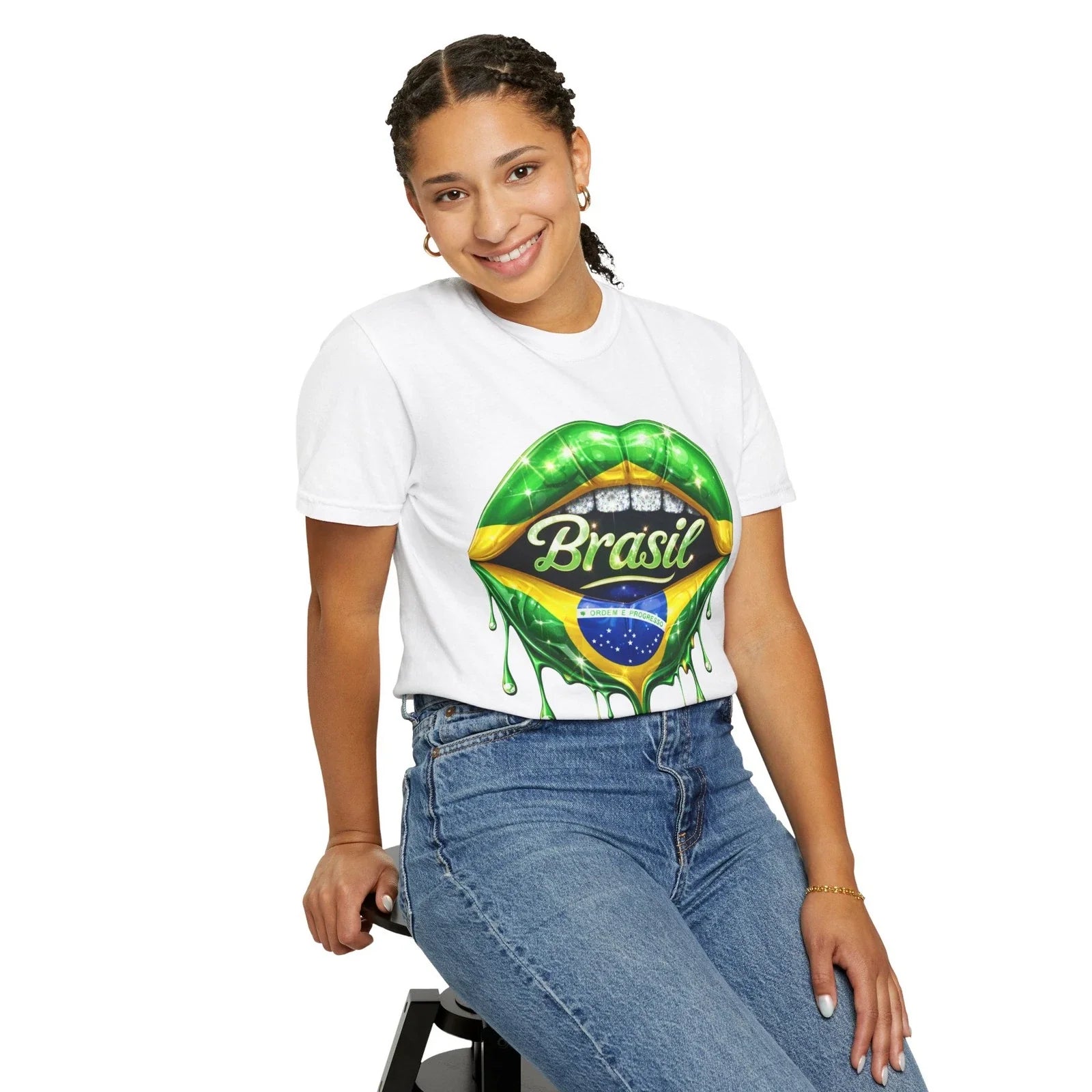 Brasil Flag Lip Drip T-Shirt | Brazilian Soccer Pride Unisex T-shirt, Sweatshirt, Hoodie, Long Sleeve Tee - T-Shirt, Sweatshirt, Hoodie