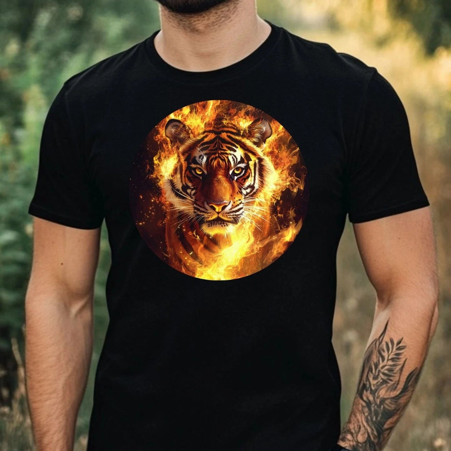 Mens Tiger on Fire Motif Cotton T-Shirt Size XS to 5XL Unisex T-shirt, Sweatshirt, Hoodie, Long Sleeve Tee - T-Shirt, Sweatshirt, Hoodie