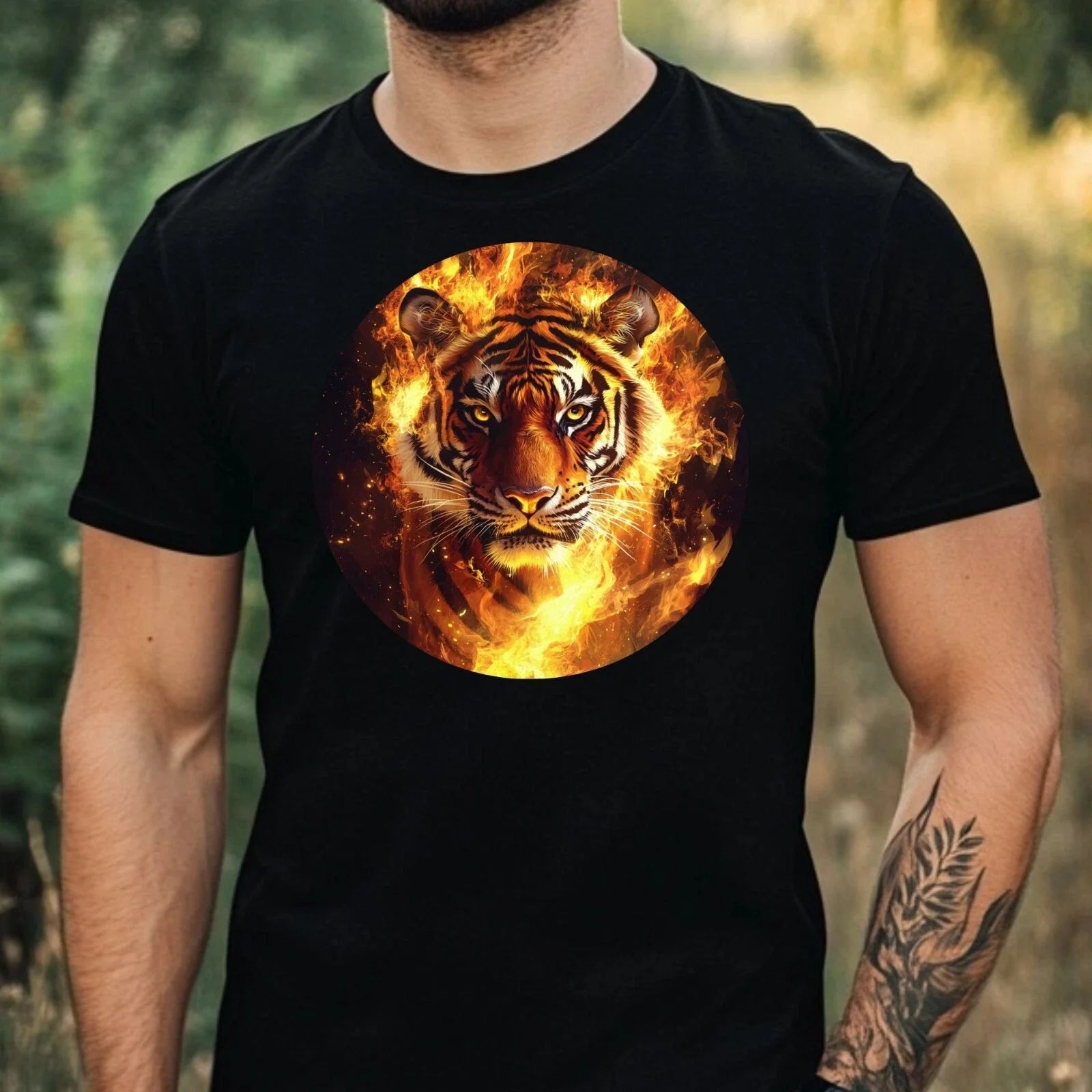Mens Tiger on Fire Motif Cotton T-Shirt Size XS to 5XL Unisex T-shirt, Sweatshirt, Hoodie, Long Sleeve Tee - T-Shirt, Sweatshirt, Hoodie