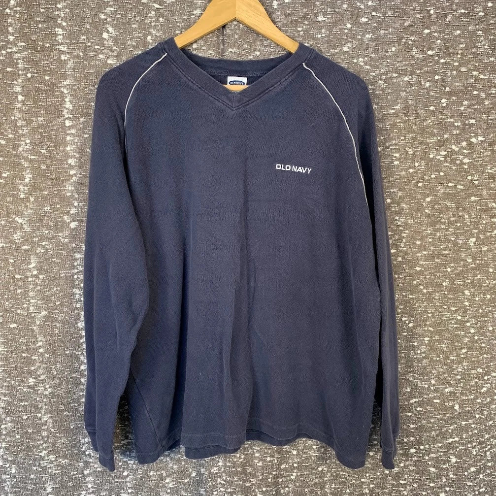 Vintage Y2K Old Navy Blue V-Neck Pullover Shirt Long Sleeve Men's XL Unisex T-shirt, Sweatshirt, Hoodie, Long Sleeve Tee - T-Shirt, Sweatshirt, Hoodie