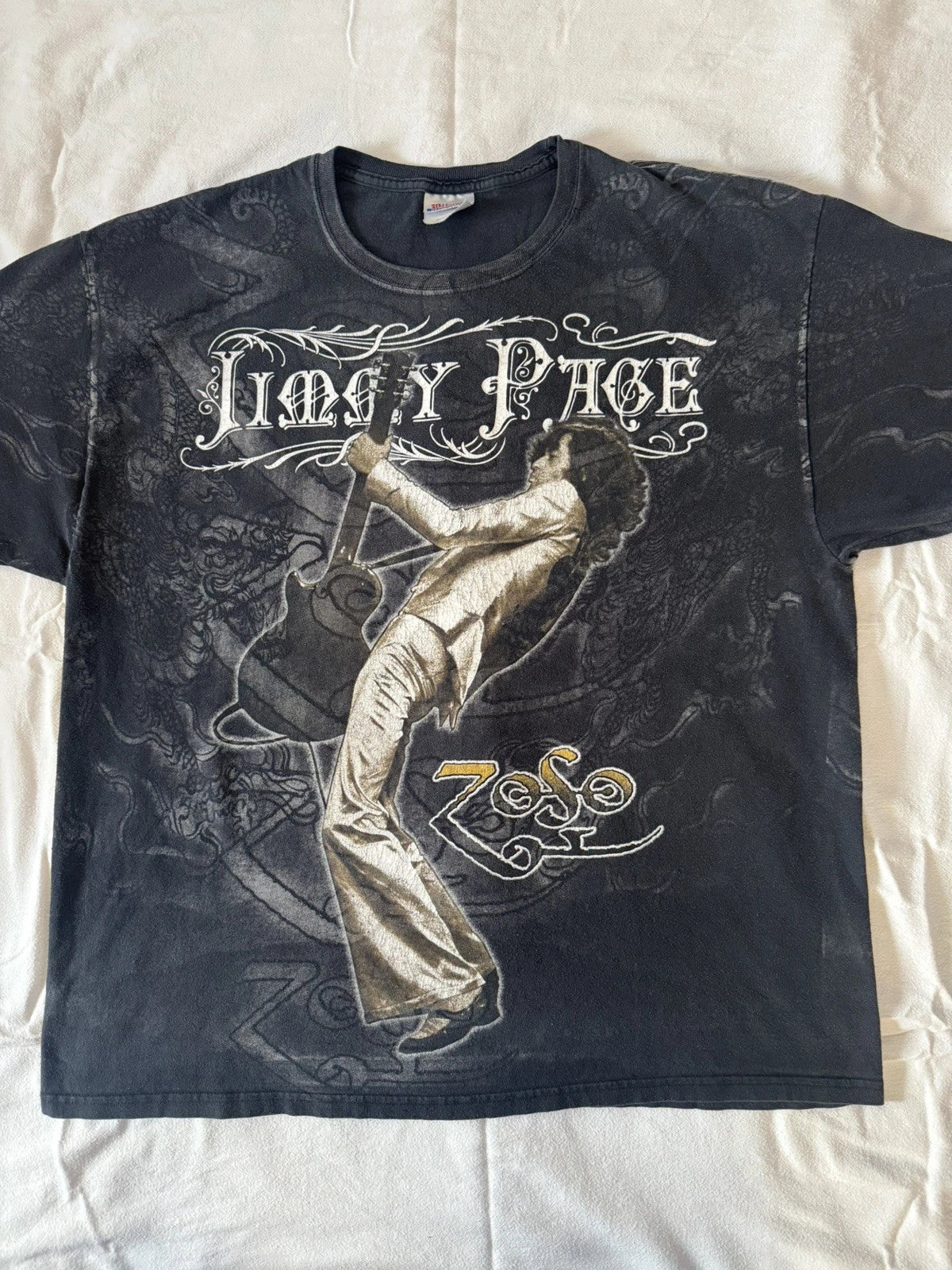 Vintage Jimmy Page All Over Print T-Shirt  XL Hanes Heavyweight  Y2K Rock Tee Unisex T-shirt, Sweatshirt, Hoodie, Long Sleeve Tee - T-Shirt, Sweatshirt, Hoodie