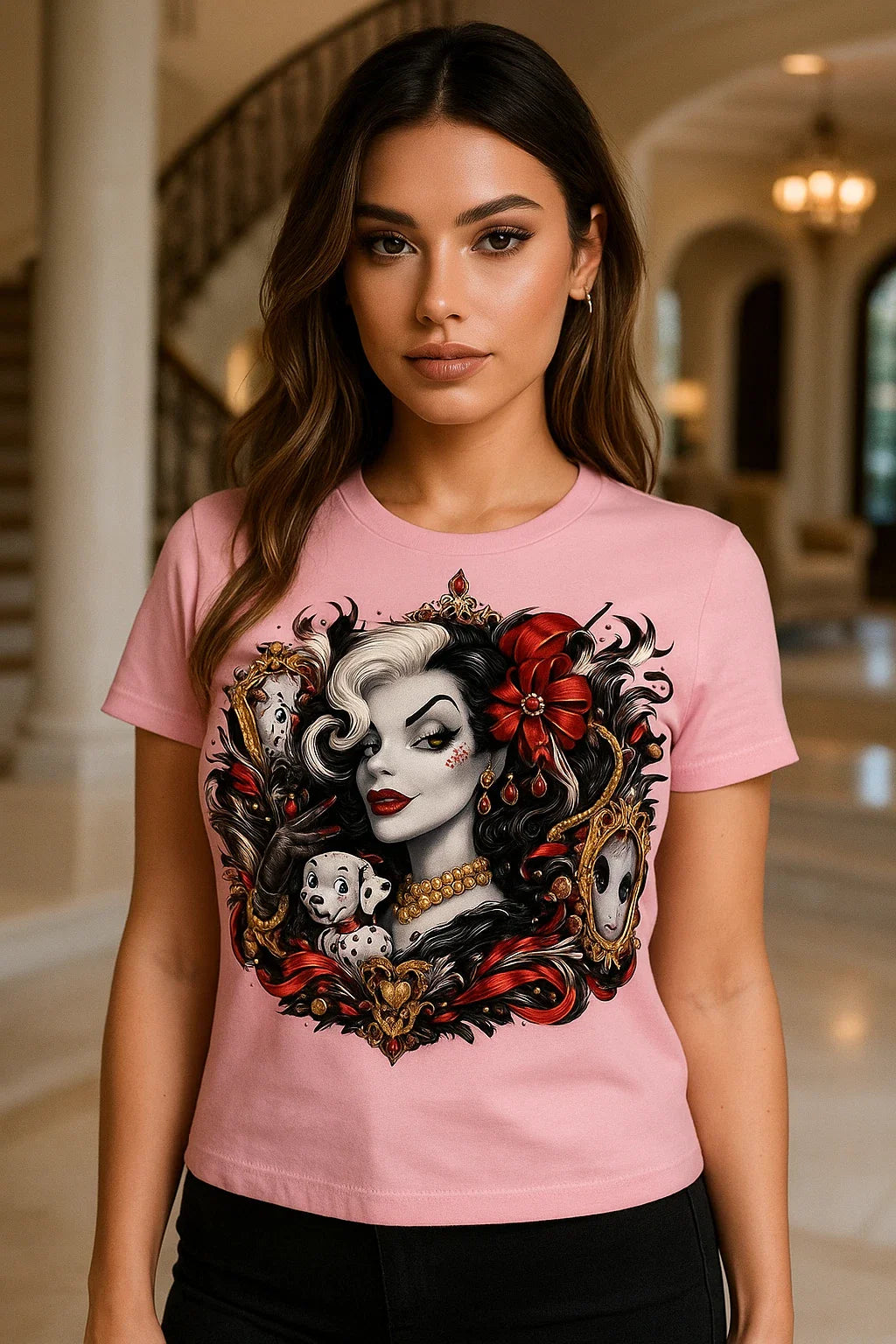 Cruella Inspired Shirt Dalmatian Villain Tee Dark Glam Aesthetic Graphic TShirt Unisex T-shirt, Sweatshirt, Hoodie, Long Sleeve Tee - T-Shirt, Sweatshirt, Hoodie