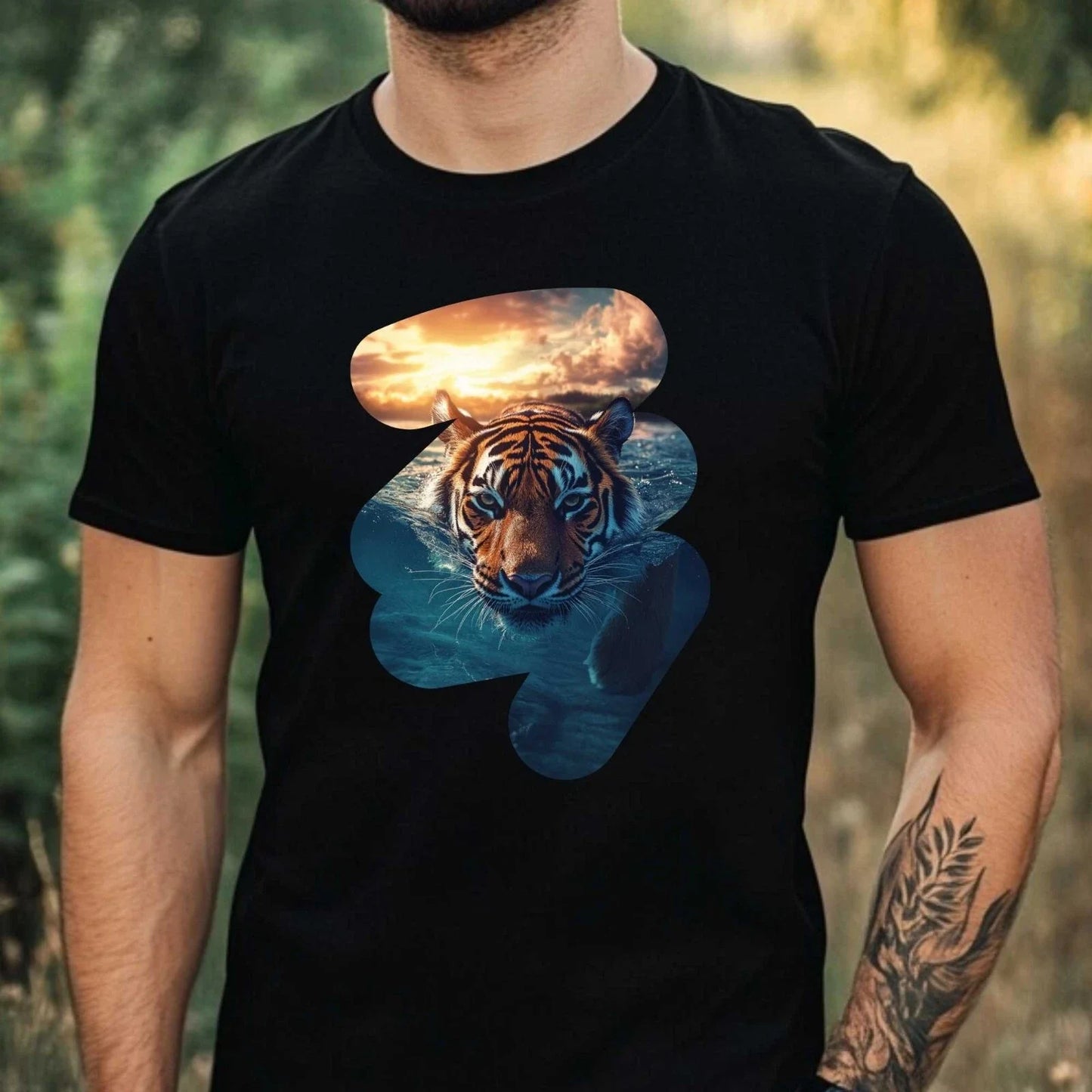 Mens Tiger Swimming In The Sea Motif Cotton T-Shirt Size XS to 5XL Unisex T-shirt, Sweatshirt, Hoodie, Long Sleeve Tee - T-Shirt, Sweatshirt, Hoodie