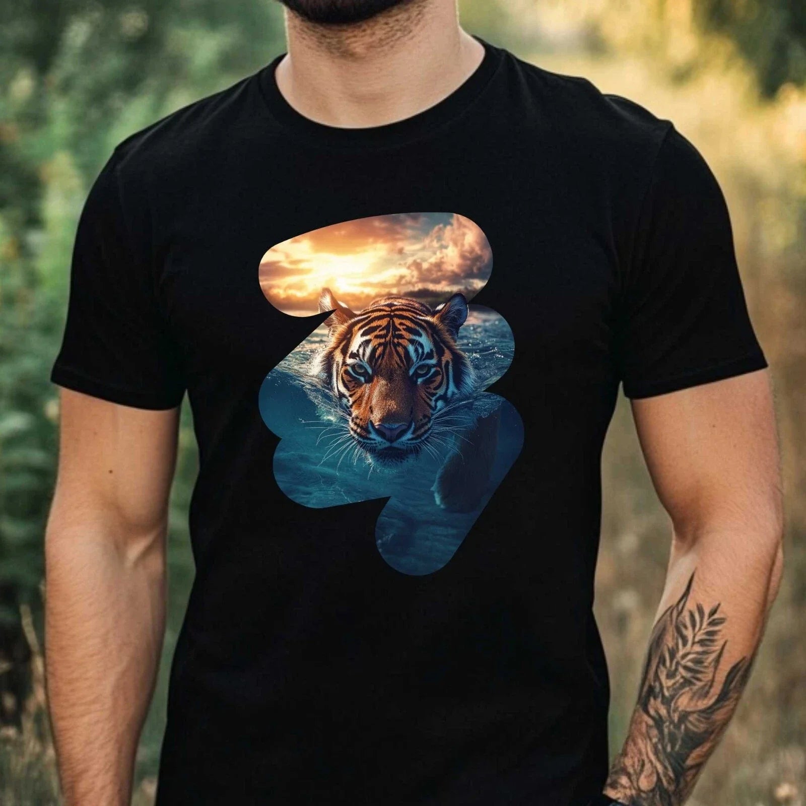 Mens Tiger Swimming In The Sea Motif Cotton T-Shirt Size XS to 5XL Unisex T-shirt, Sweatshirt, Hoodie, Long Sleeve Tee - T-Shirt, Sweatshirt, Hoodie