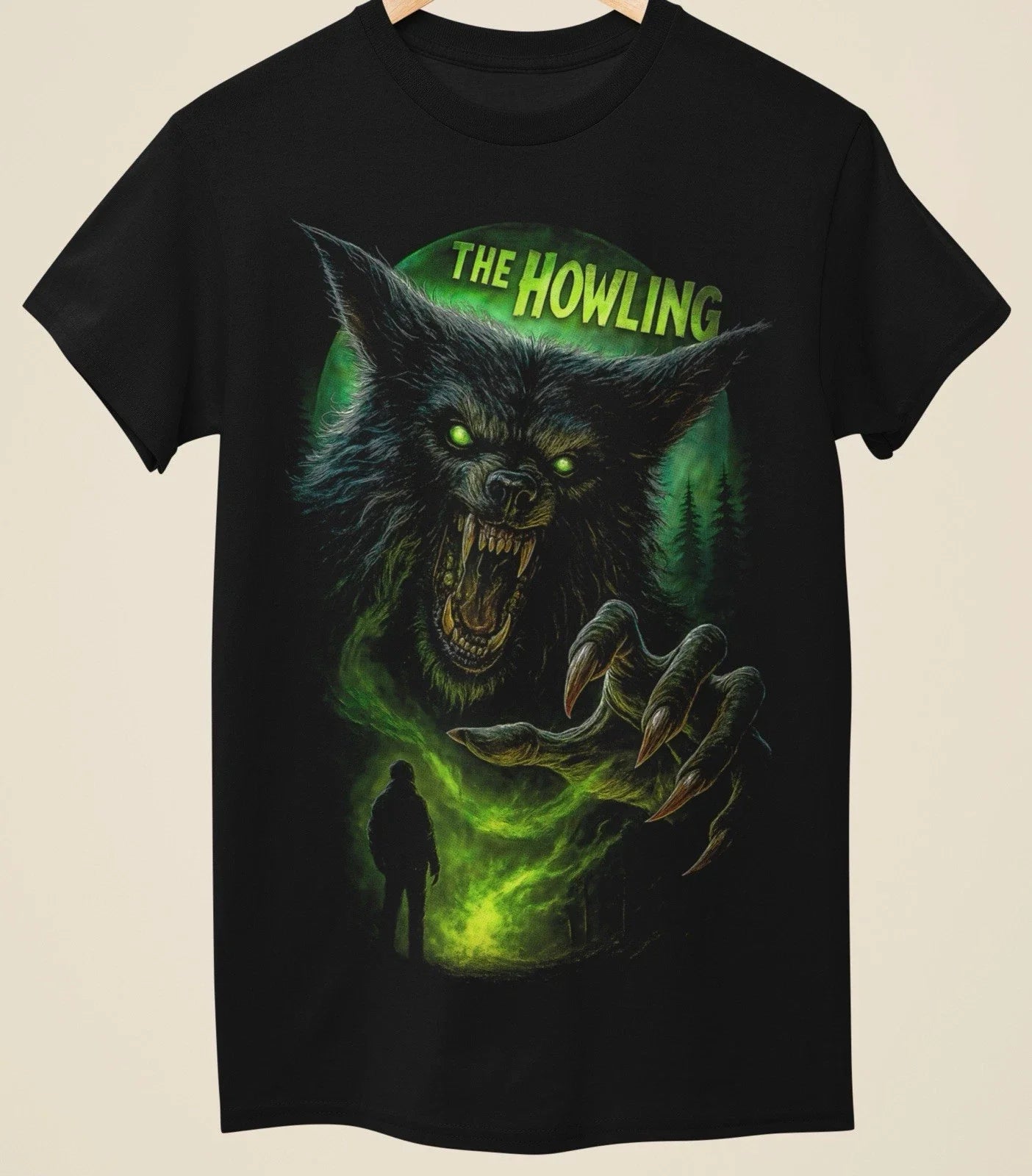 Evil Horror The Howling Werewolf Printed Unisex Black T-Shirt (H0-020) Unisex T-shirt, Sweatshirt, Hoodie, Long Sleeve Tee - T-Shirt, Sweatshirt, Hoodie