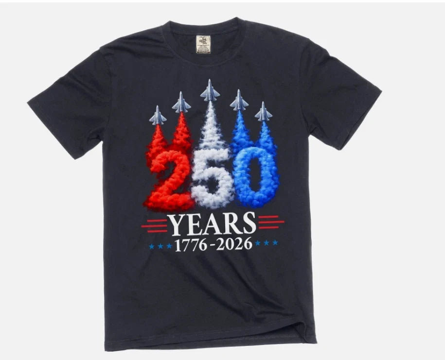 Fourth of July Jet flyover 250th Anniversary 1776-2026 T-Shirt Patriotic USA Tee Unisex T-shirt, Sweatshirt, Hoodie, Long Sleeve Tee - T-Shirt, Sweatshirt, Hoodie