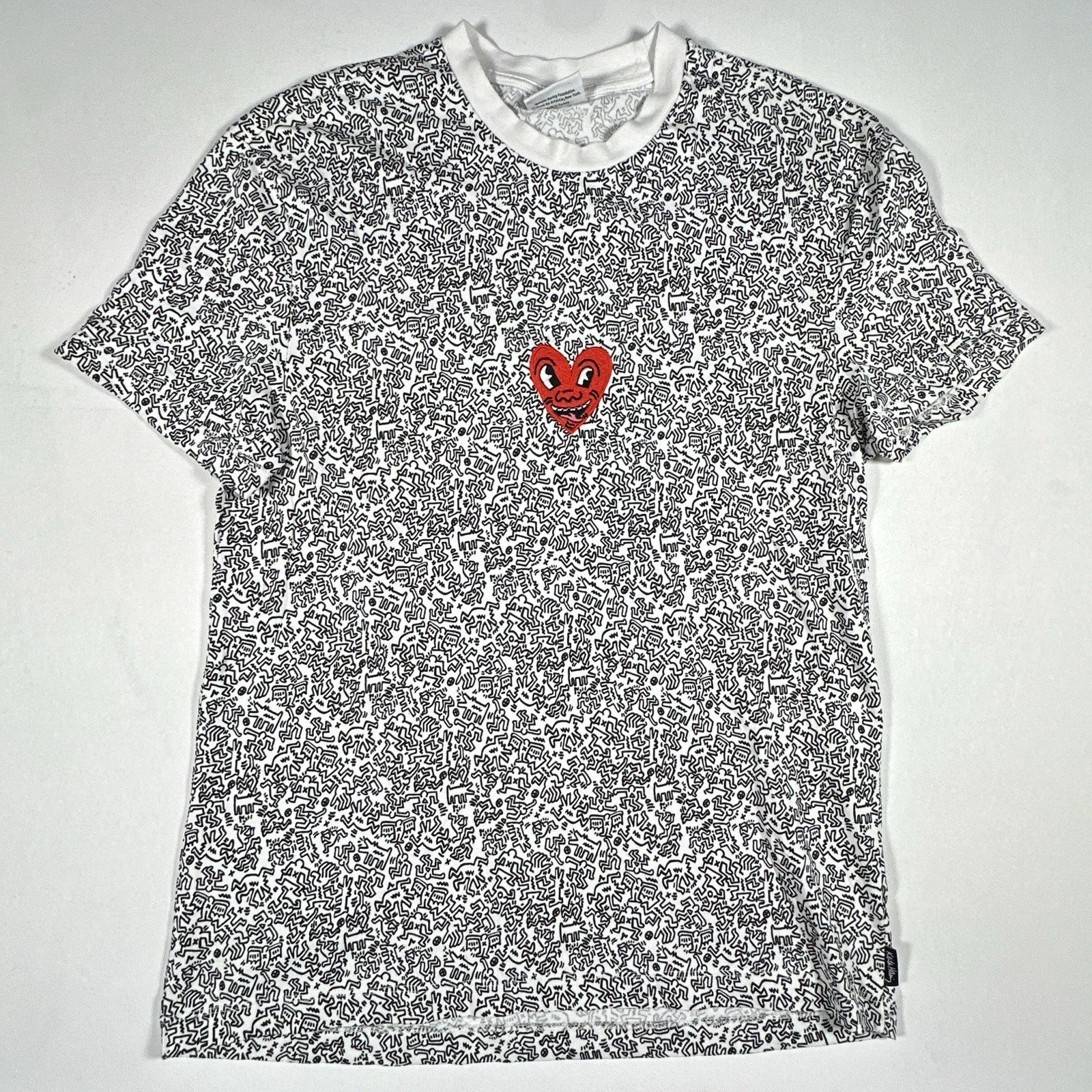 Keith Haring T Shirt XS White Monogram Print Heart Patch Streetwear Art Unisex T-shirt, Sweatshirt, Hoodie, Long Sleeve Tee - T-Shirt, Sweatshirt, Hoodie
