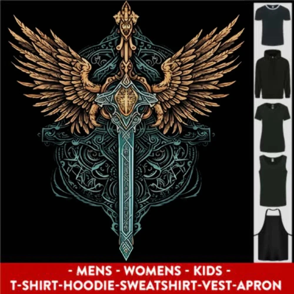 A Viking Sword With Wings Excalibur Tribal Mens Womens Kids Unisex Unisex T-shirt, Sweatshirt, Hoodie, Long Sleeve Tee - T-Shirt, Sweatshirt, Hoodie