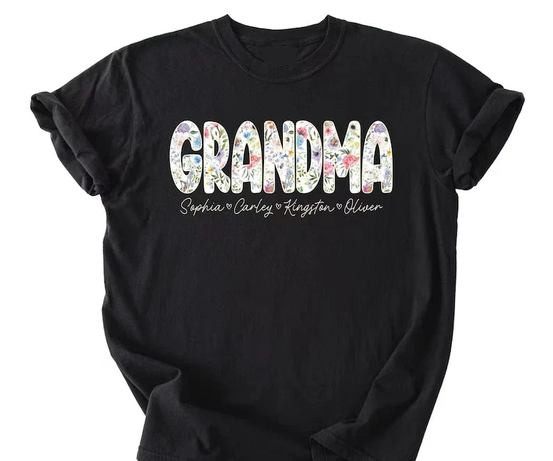 Custom Grandma Floral Graphic Multicolor Short Sleeves T Shirt Unisex T-shirt, Sweatshirt, Hoodie, Long Sleeve Tee - T-Shirt, Sweatshirt, Hoodie