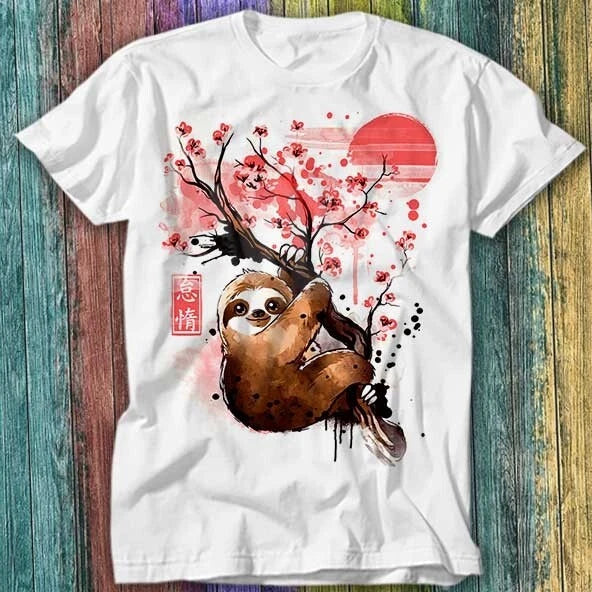 Lazy Sloth Red Moon Sunset Japanese Dream Sakura Tree T Shirt Top Tee 300 Unisex T-shirt, Sweatshirt, Hoodie, Long Sleeve Tee - T-Shirt, Sweatshirt, Hoodie
