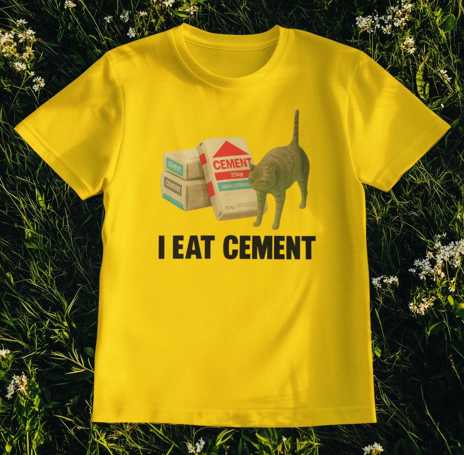I Eat Cement Meme T-Shirt  Absurd Cat Graphic Tee for Weirdcore Aesthetic Unisex T-shirt, Sweatshirt, Hoodie, Long Sleeve Tee - T-Shirt, Sweatshirt, Hoodie