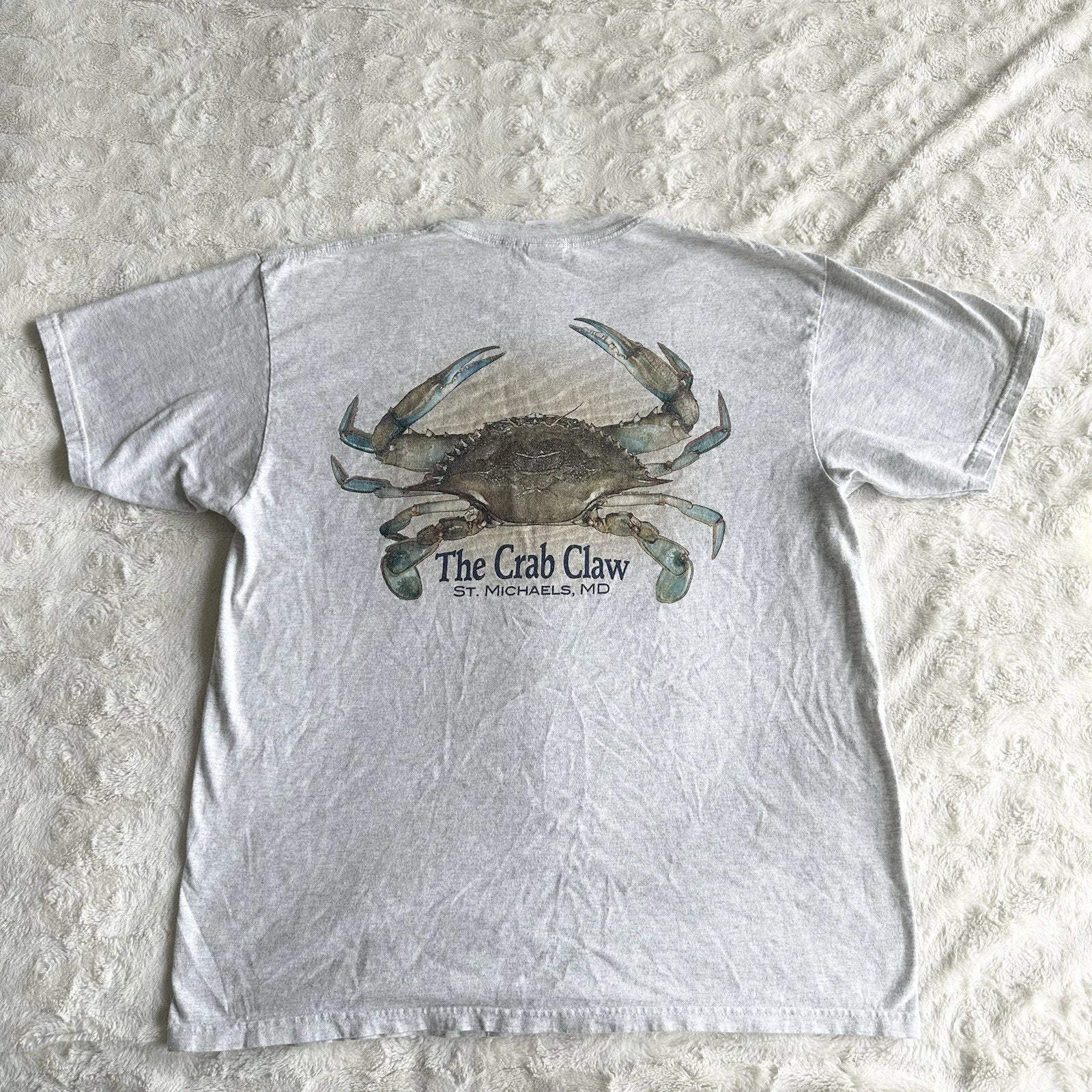 St Michaels Maryland Shirt Tee Mens XL Gray Blue Crab Claw Restaurant Fish Y2K Unisex T-shirt, Sweatshirt, Hoodie, Long Sleeve Tee - T-Shirt, Sweatshirt, Hoodie