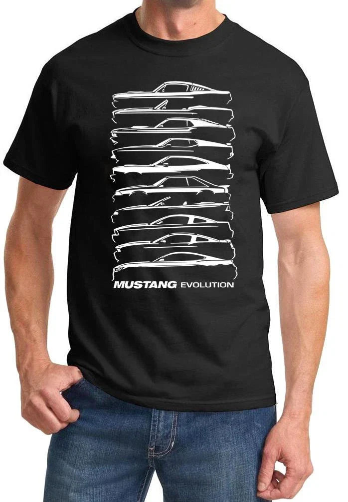 1964-2018 Ford Mustang Evolution Outline Design Tshirt NEW FREE SHIPPING Unisex T-shirt, Sweatshirt, Hoodie, Long Sleeve Tee - T-Shirt, Sweatshirt, Hoodie