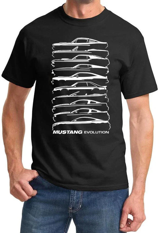 1964-2018 Ford Mustang Evolution Outline Design Tshirt NEW FREE SHIPPING Unisex T-shirt, Sweatshirt, Hoodie, Long Sleeve Tee - T-Shirt, Sweatshirt, Hoodie