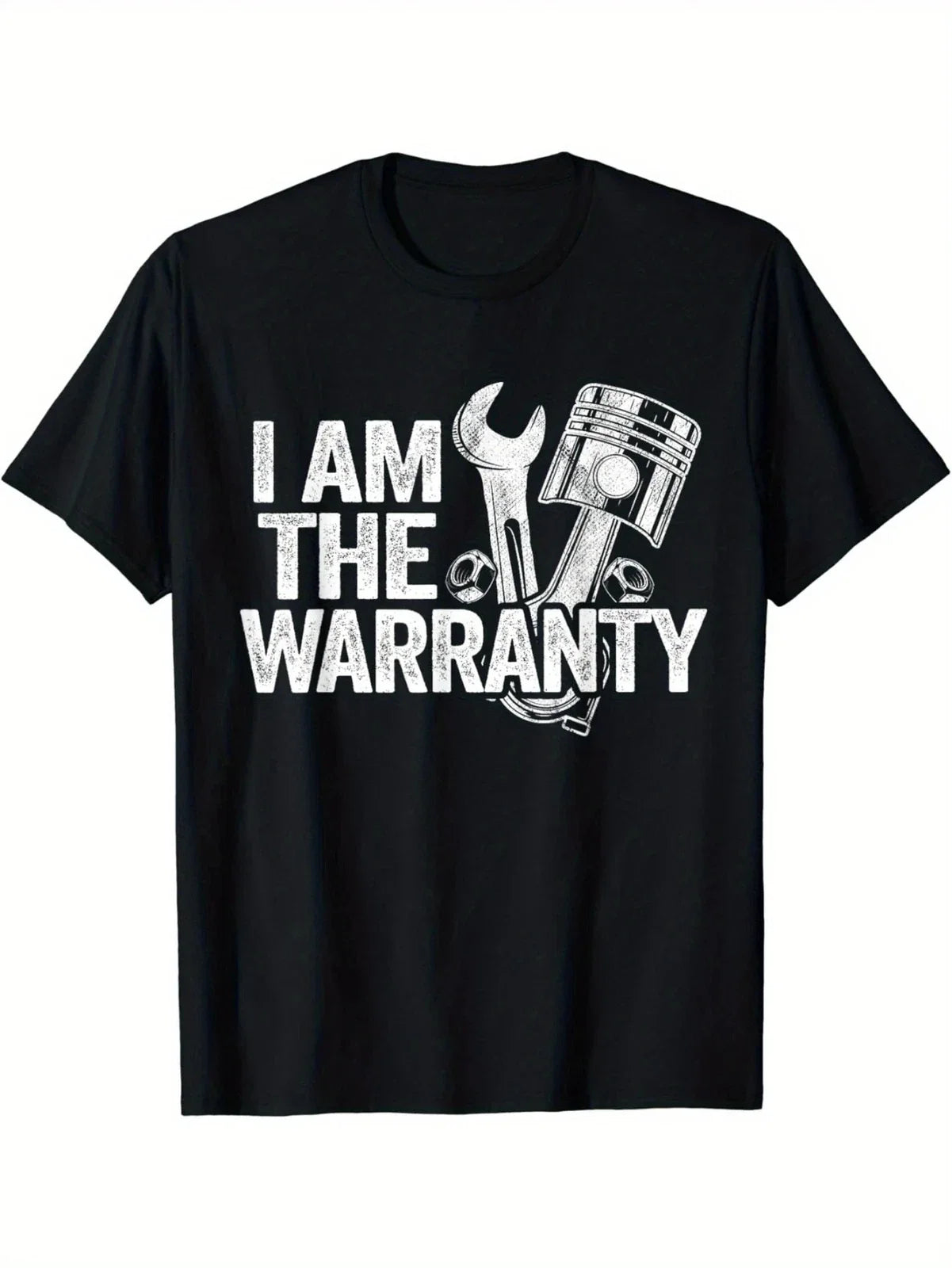 1pc Mechanic Humor Cotton T-Shirt, Geometric-Patterned "I Am The Warranty" Print Unisex T-shirt, Sweatshirt, Hoodie, Long Sleeve Tee - T-Shirt, Sweatshirt, Hoodie