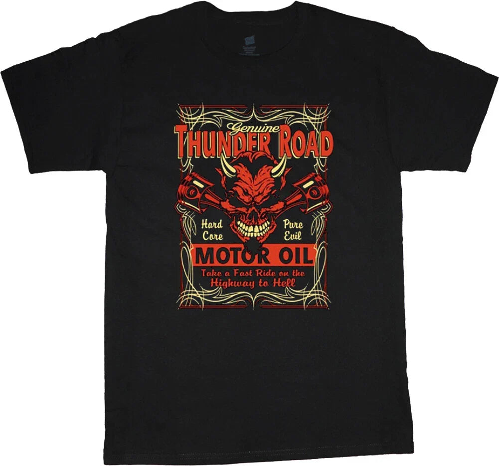 Mens T-shirt Biker Design Drag Racing Devil Horns Thunder Road Motor Oil Tee Unisex T-shirt, Sweatshirt, Hoodie, Long Sleeve Tee - T-Shirt, Sweatshirt, Hoodie